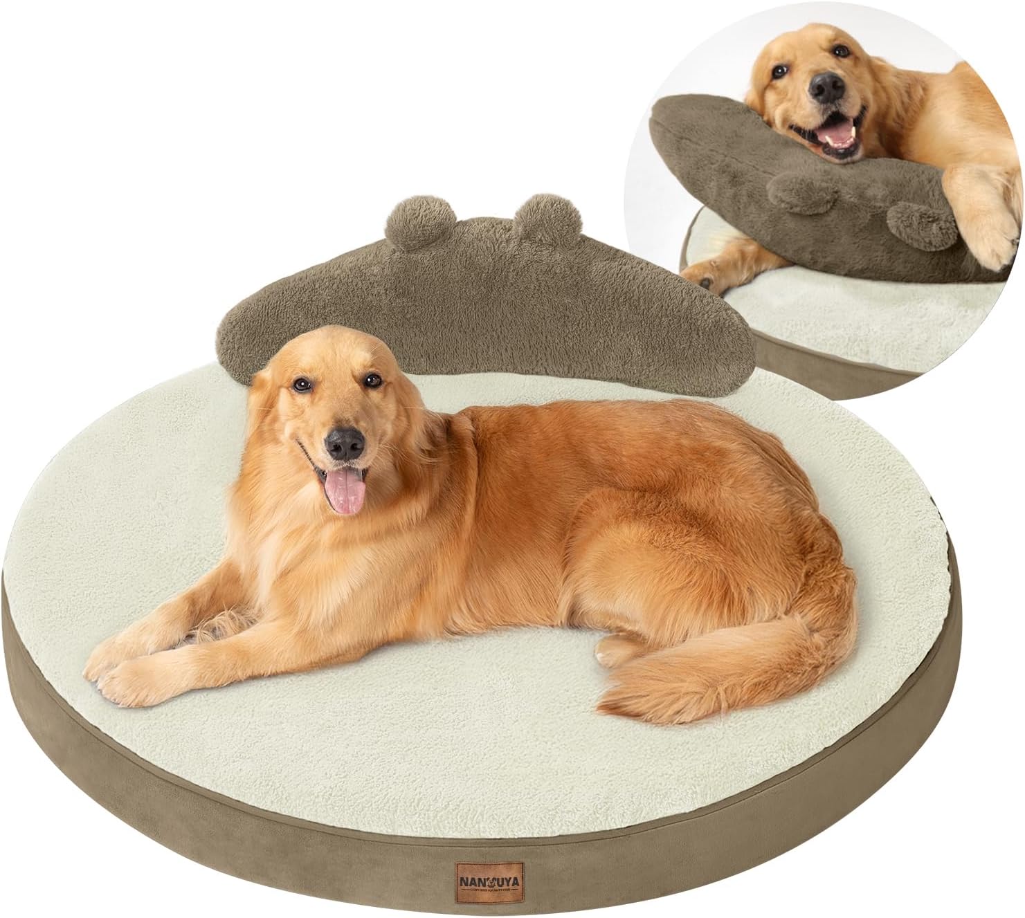 Large Dog Bed Orthopedic Dog Beds for Extra Large Dogs with Washable Removable Cover Waterproof Pet Beds with Pillow-Beige and Light Coffee