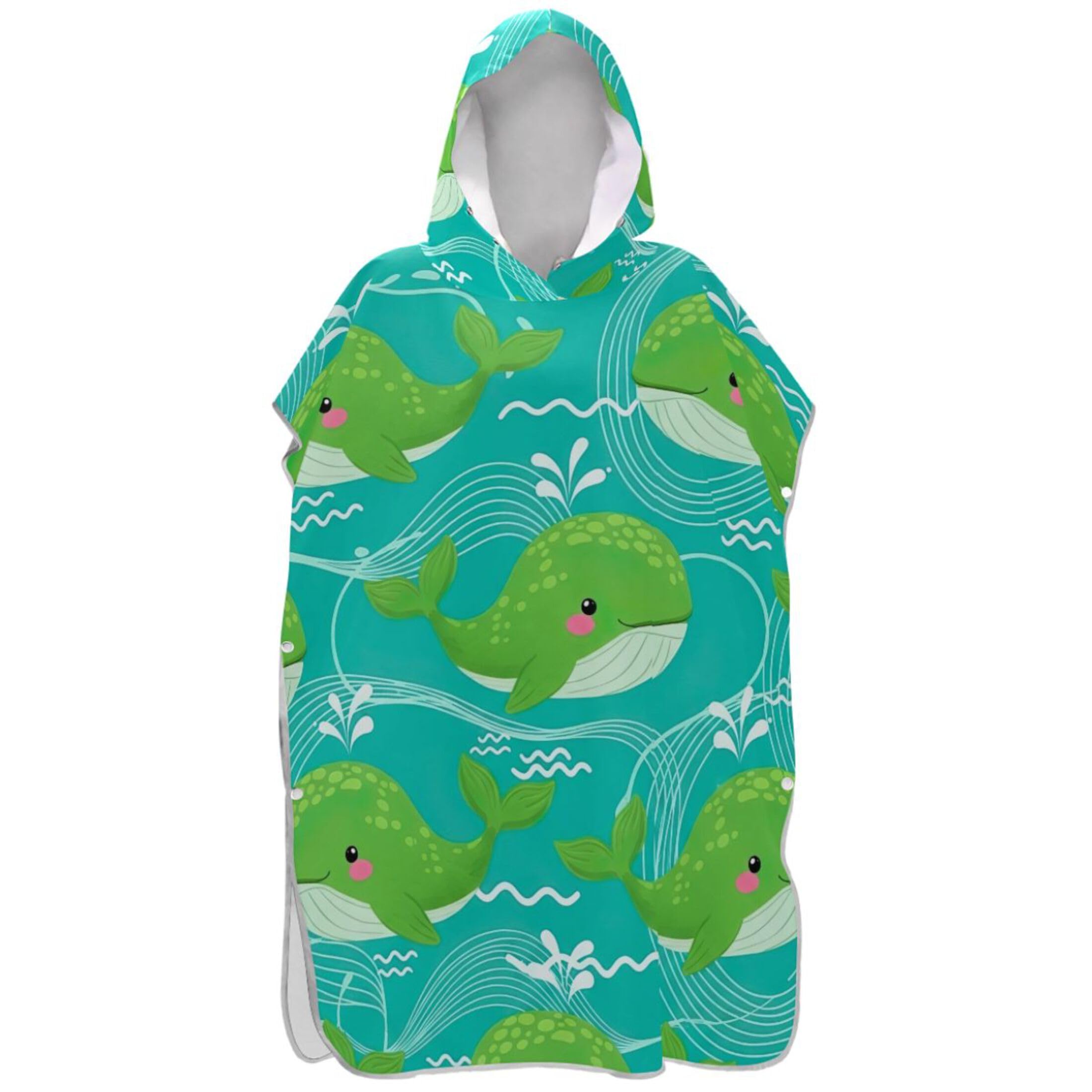Poncho de surf portable pour adulte imprimé baleines vertes en bleu sarcelle