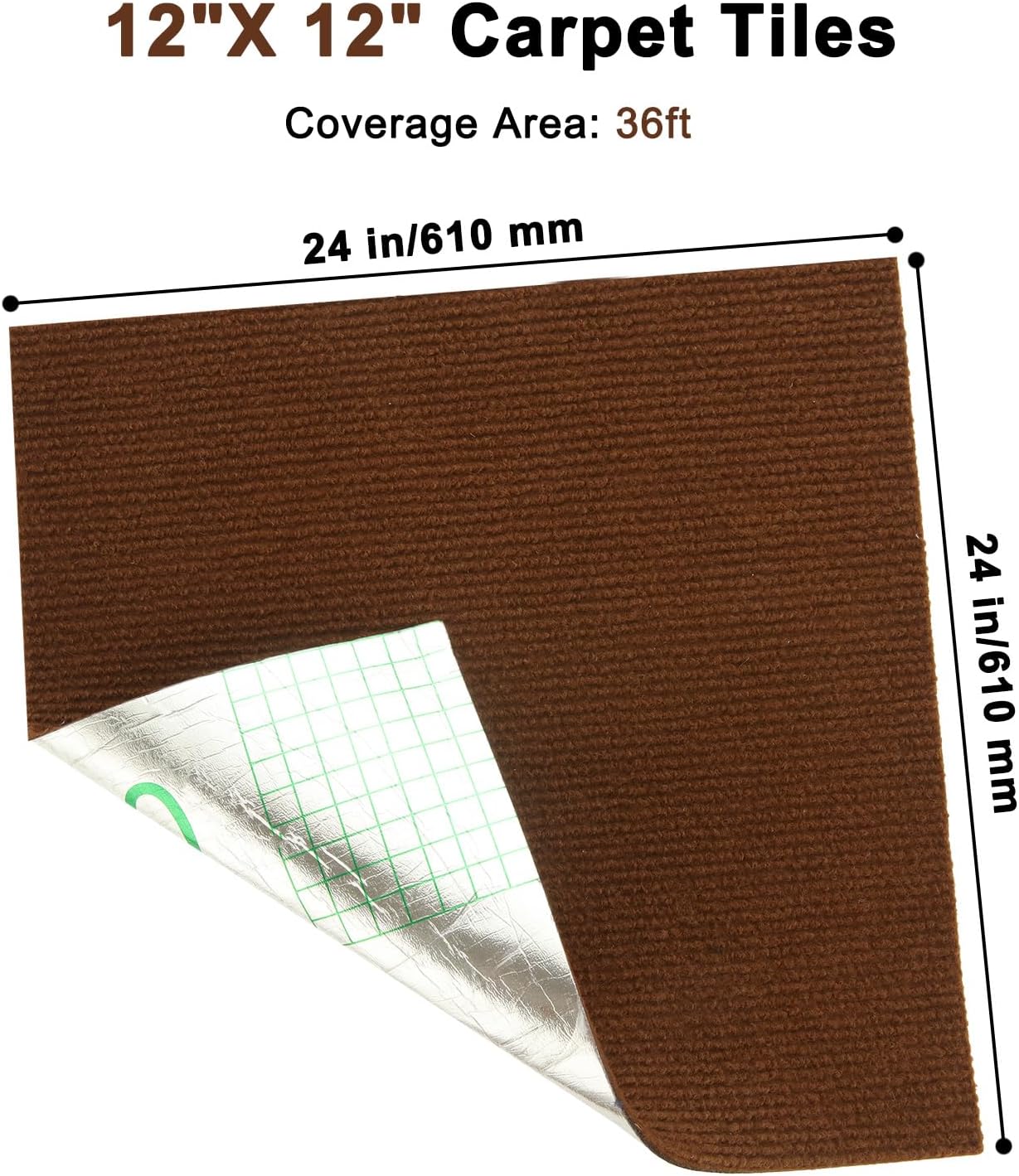 36 Pack Peel and Stick Carpet Tiles Squares 12" x 12" Self Adhesive Carpet Tiles Soft Padded Carpet Floor Tile for Office, Living Room, Bedroom,Dining Room