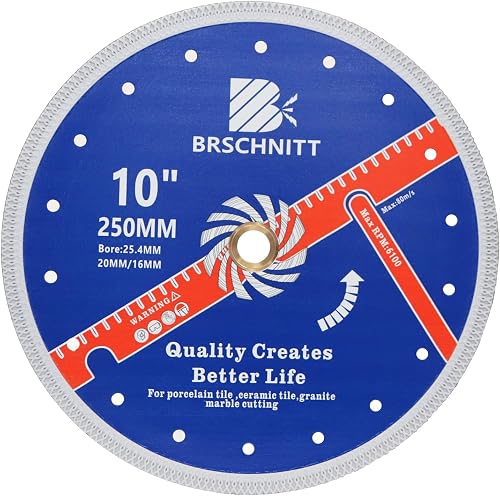 Super Thin Diamond Porcelain Saw Blade with X Teeth,BRSCHNITT 10 Inch (250mm) x Arbor 1"-4/5"-5/8" Angle Grinder Diamond Cutting Disc for Dry/Wet Cutting Porcelain Tile Ceramic Marble Granite
