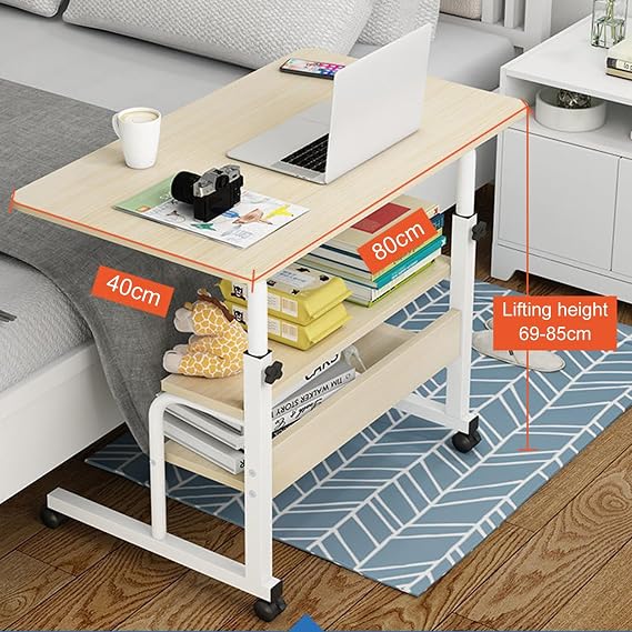 Adjustable Height Mobile Computer Desk, Home Office Study Desks with Wheels & Open Shelf, Portable Standing Writing Table for Small Space, Corner Desk for Home Office Bedroom Beige