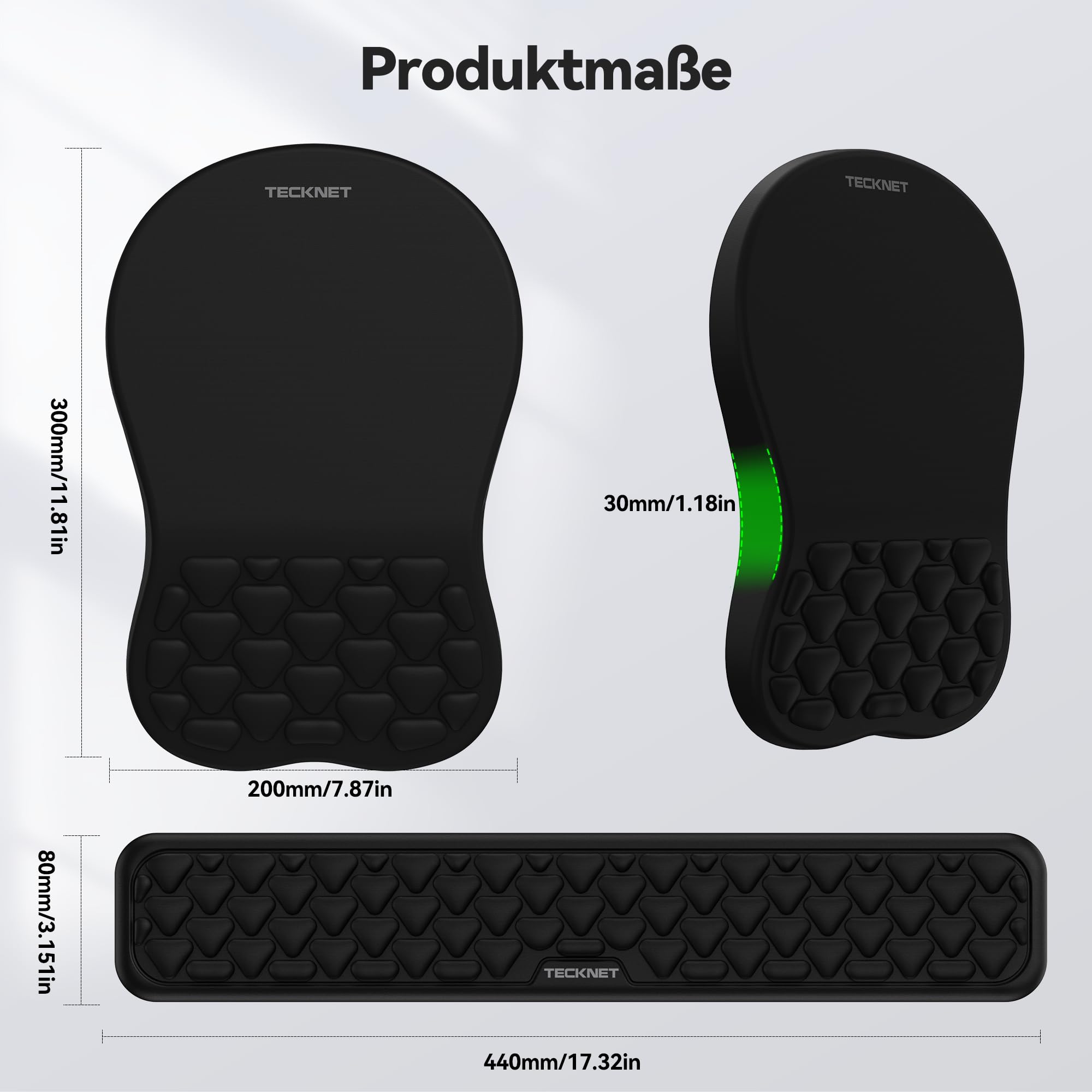 TECKNET Ergonomisches Mauspad und Handballenauflage Tastatur, Mousepad mit Handauflage, Mauspad mit Gelkissen und Rutschfester PU-Basis für Schmerzlinderung für Büro, Home, Laptop, PC(2 in 1)