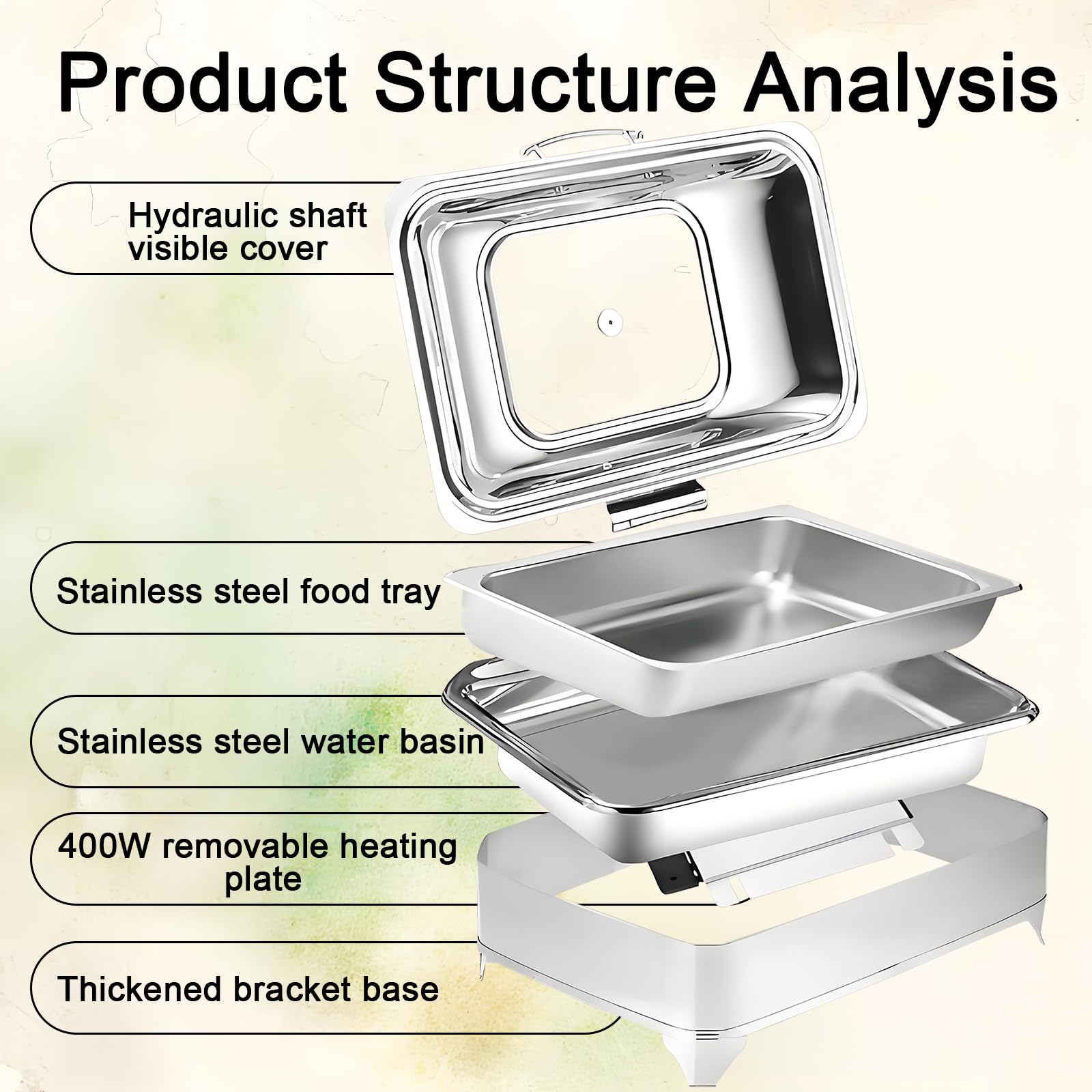 Chafing Dish Elettrico, 9L, 400W, Temperatura Regolabile(Full Pan) | Professionale Scaldavivande Elettrico per Buffet Acciaio Inox, Contenitore Scalda Cibo per Buffet, Feste e Banchetti