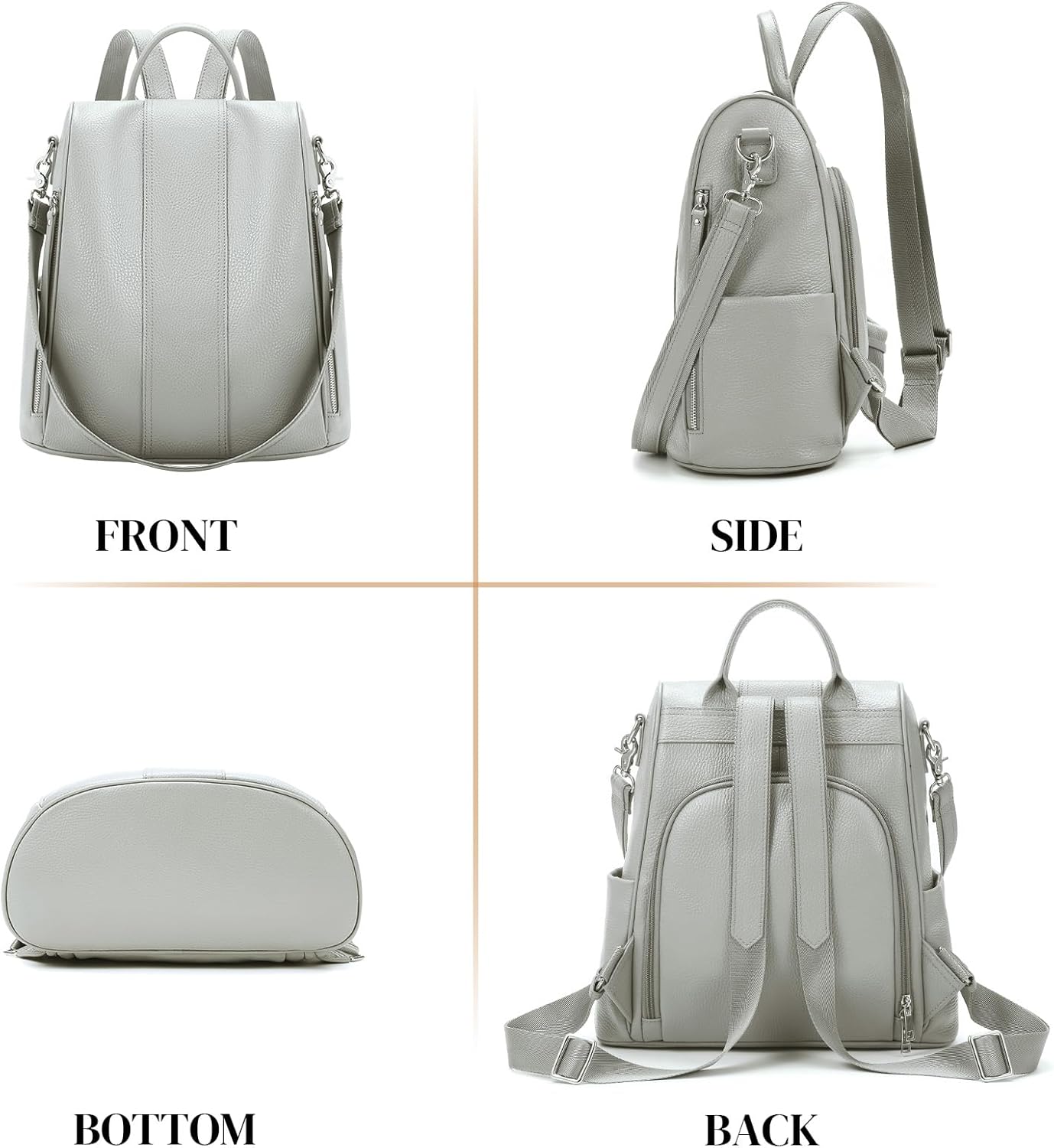 Leather Backpack Purses, Anti-theft Genuine Leather Backpack Bags for Women, Large Capcacity Fashion Convertible Shouler Bags for School Travel Daily - Image 6