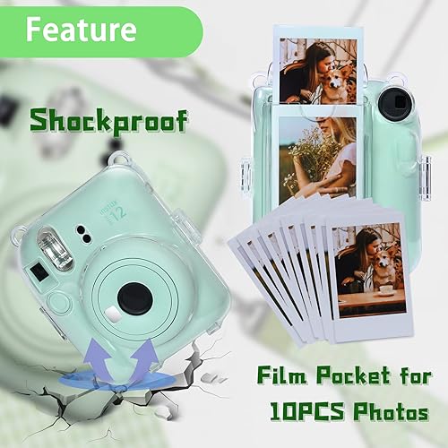 Miniatura 4 de Aenllosi Funda transparente para cámara Fujifilm Instax Mini 12, funda protectora para cámara de película instantánea con bolsillo para guardar 10