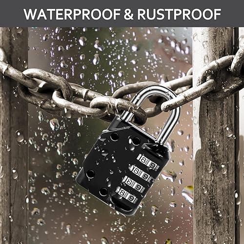 Miniatura 4 de Vervida Candado de combinación reiniciable, paquete de 4 candados combinados de 4 dígitos impermeables para exteriores para casillero de gimnasio