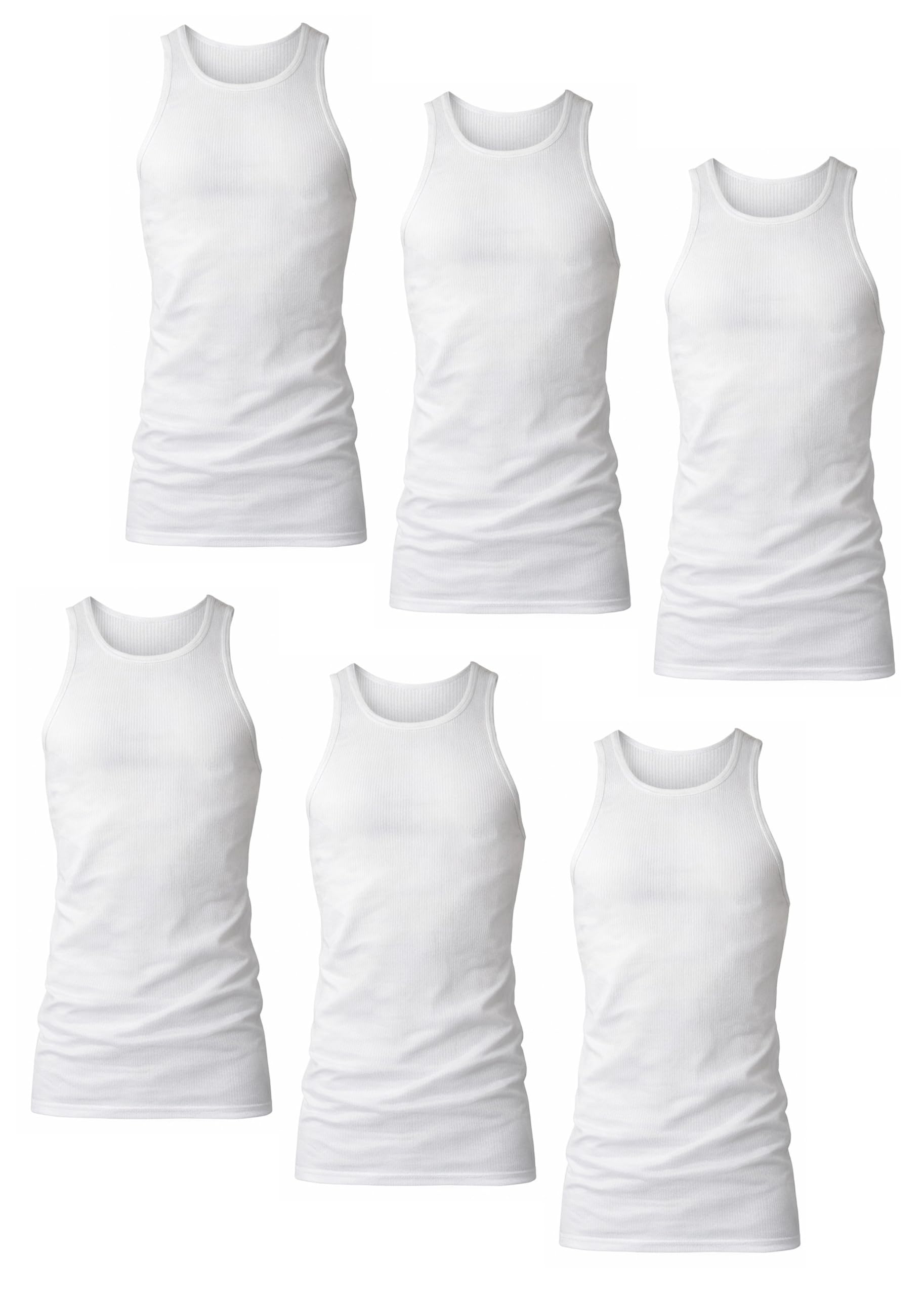 Hanes Men’s Tall 100% Cotton Ribbed Tank Tagless Undershirts, Multipack - White - 6 Pack XX-Large