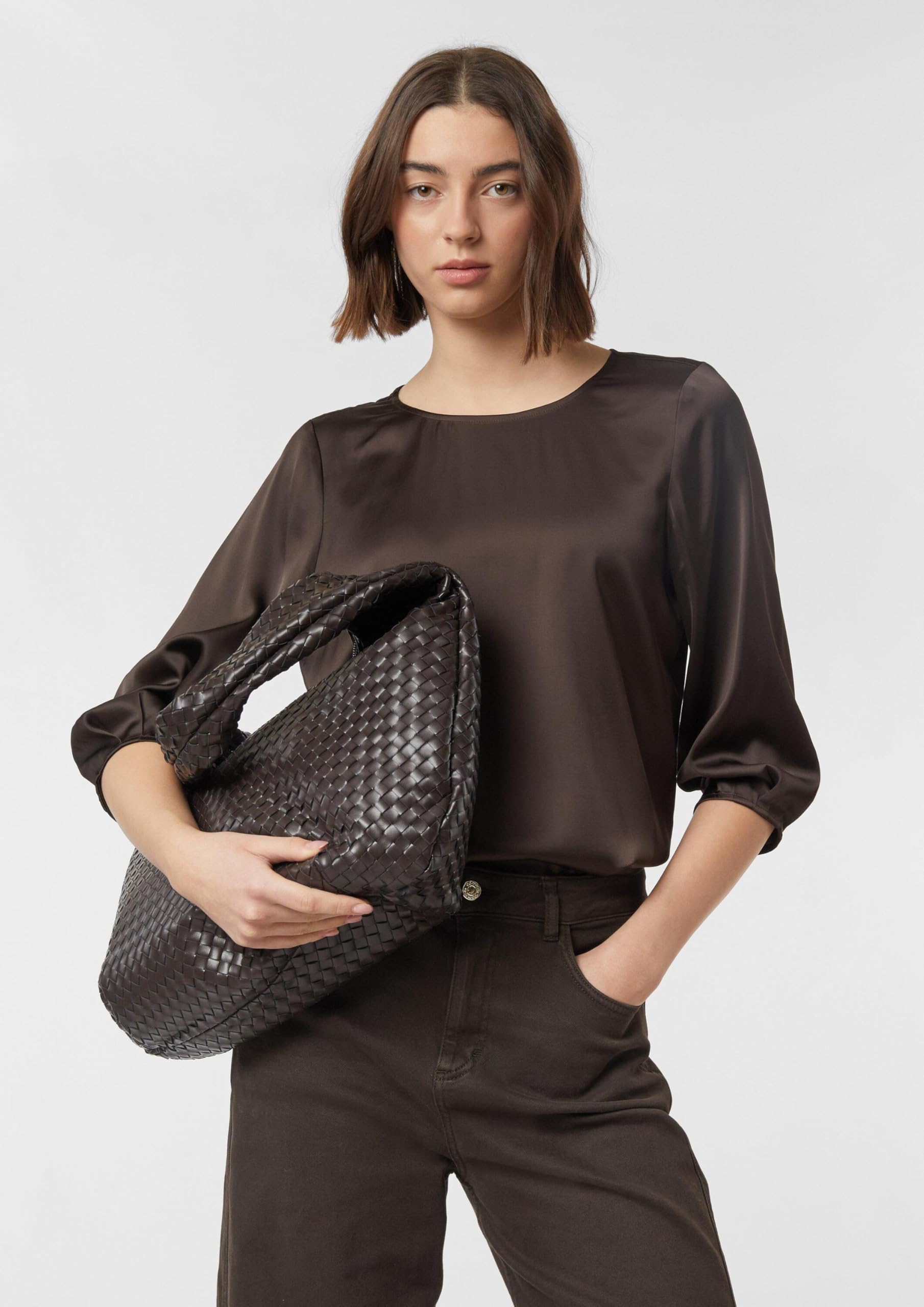 Comma Satinbluse mit 3/4-Ärmeln