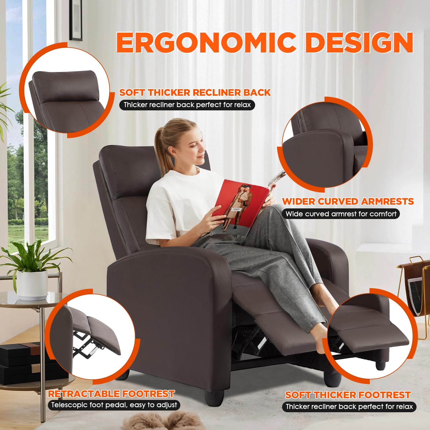 BestMassage Recliner Chair with 2 Point Massage Function | Pu Brown — product photo