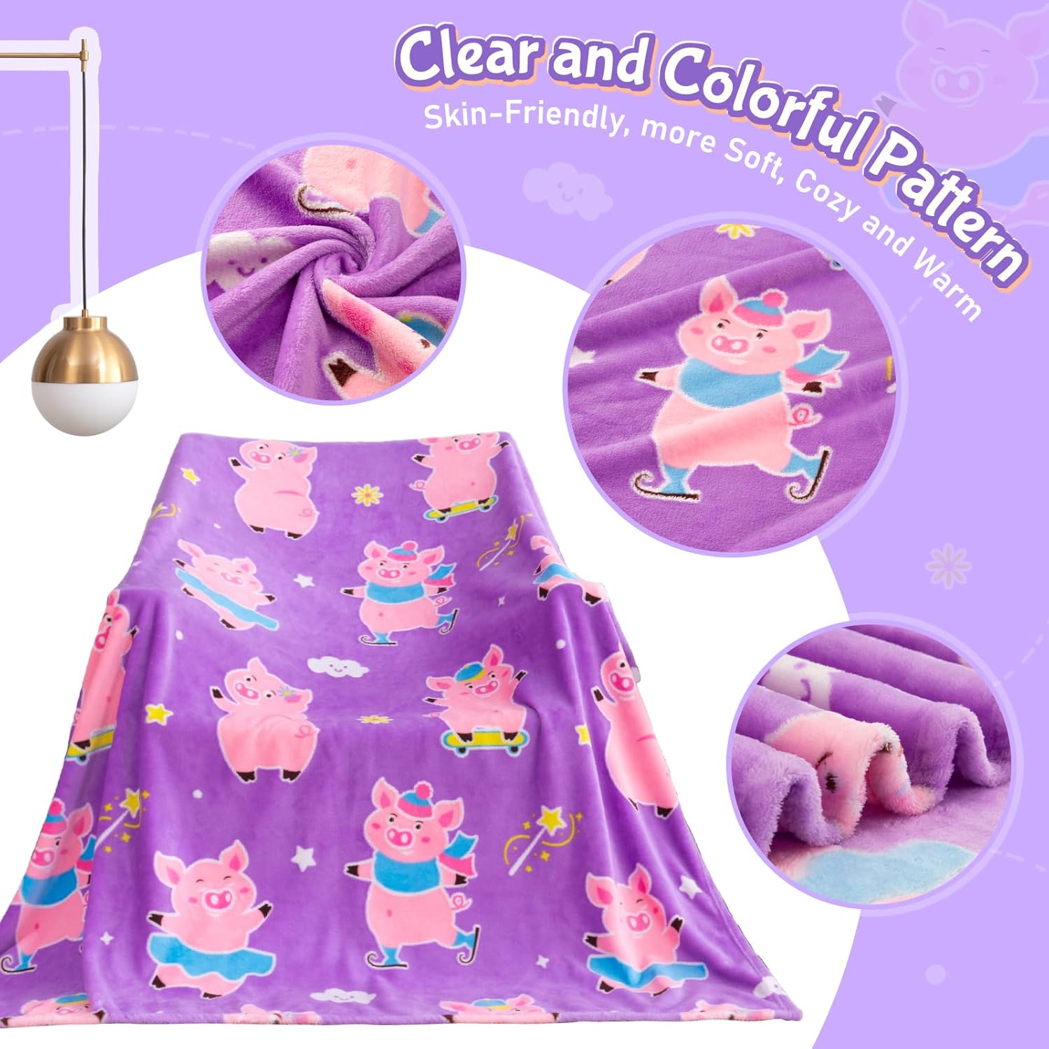 Boulou Pig Glow in The Dark Throw Blanket - 60" x 50" Pink Plush Pig Blanket for Girls, Glowing Blanket Gift for 3-10 Years Old Kids Boys, Birthday - Image 5