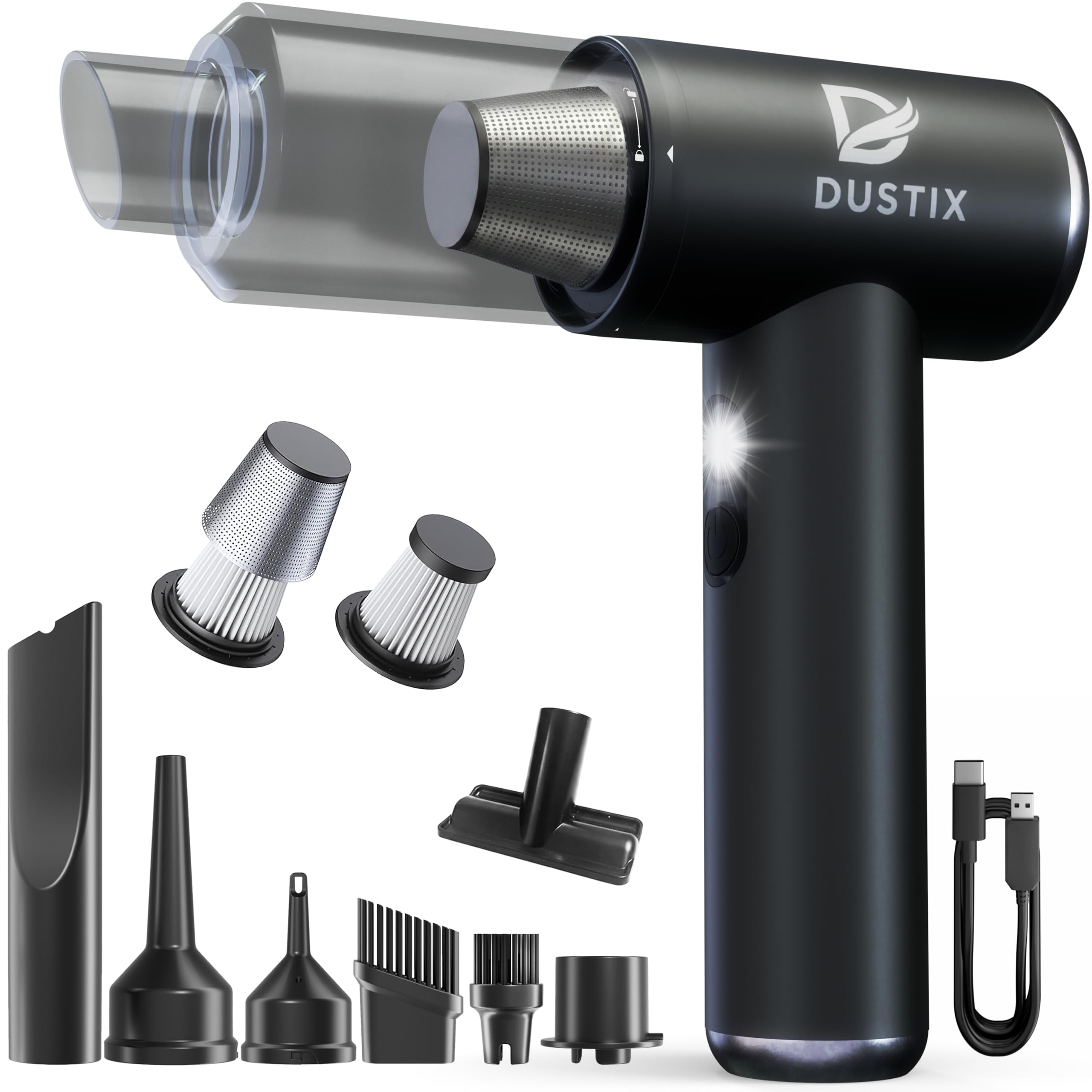 Photo 1 of DUSTIX Car Vacuum Cordless Handheld Vacuum Cleaner Mini Portable Car Vacuum Brushless Motor Rechargeable Type C Blower Inflator Deflator Car Cleaning Kit (DX-1 Pro)