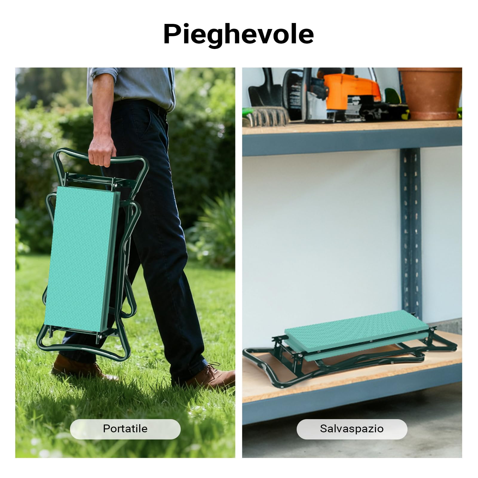 Wiltec Inginocchiatoio imbottito da giardino pieghevole con borsa per attrezzi Sgabello Max 150 kg