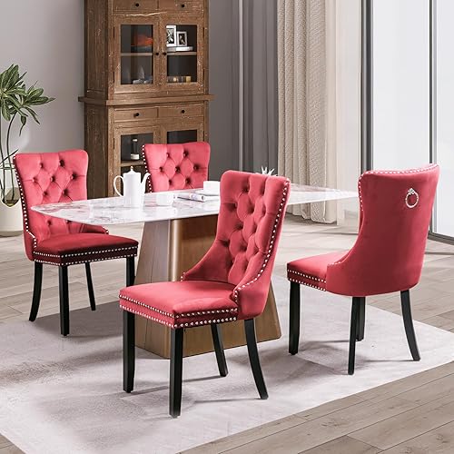Miniatura 73 de SoarFlash Juego de 6 sillas de comedor de terciopelo, silla lateral de respaldo alto, silla lateral moderna tapizada de alta gama con capitoné y