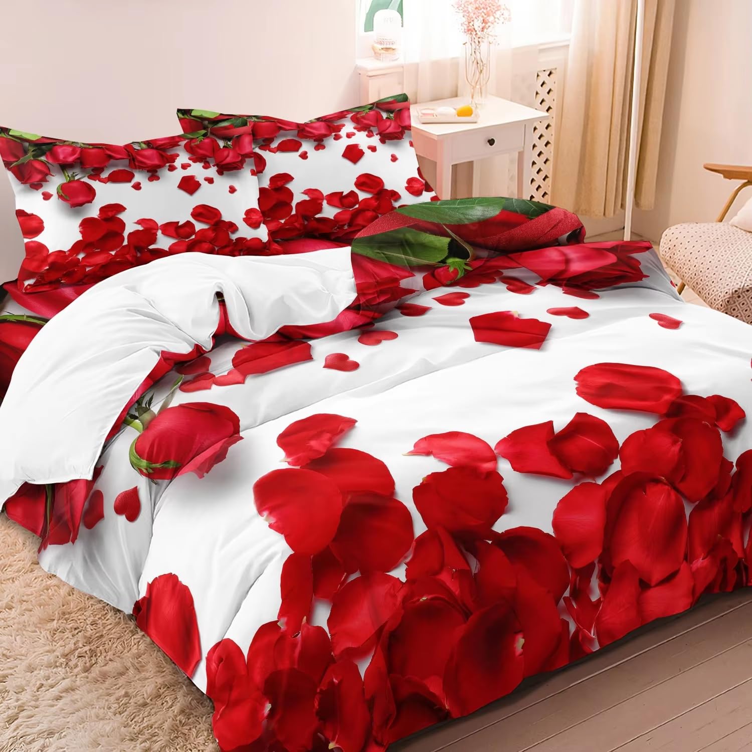 Housse de couette roses en cadeau idéal de Saint-Valentin pour lit