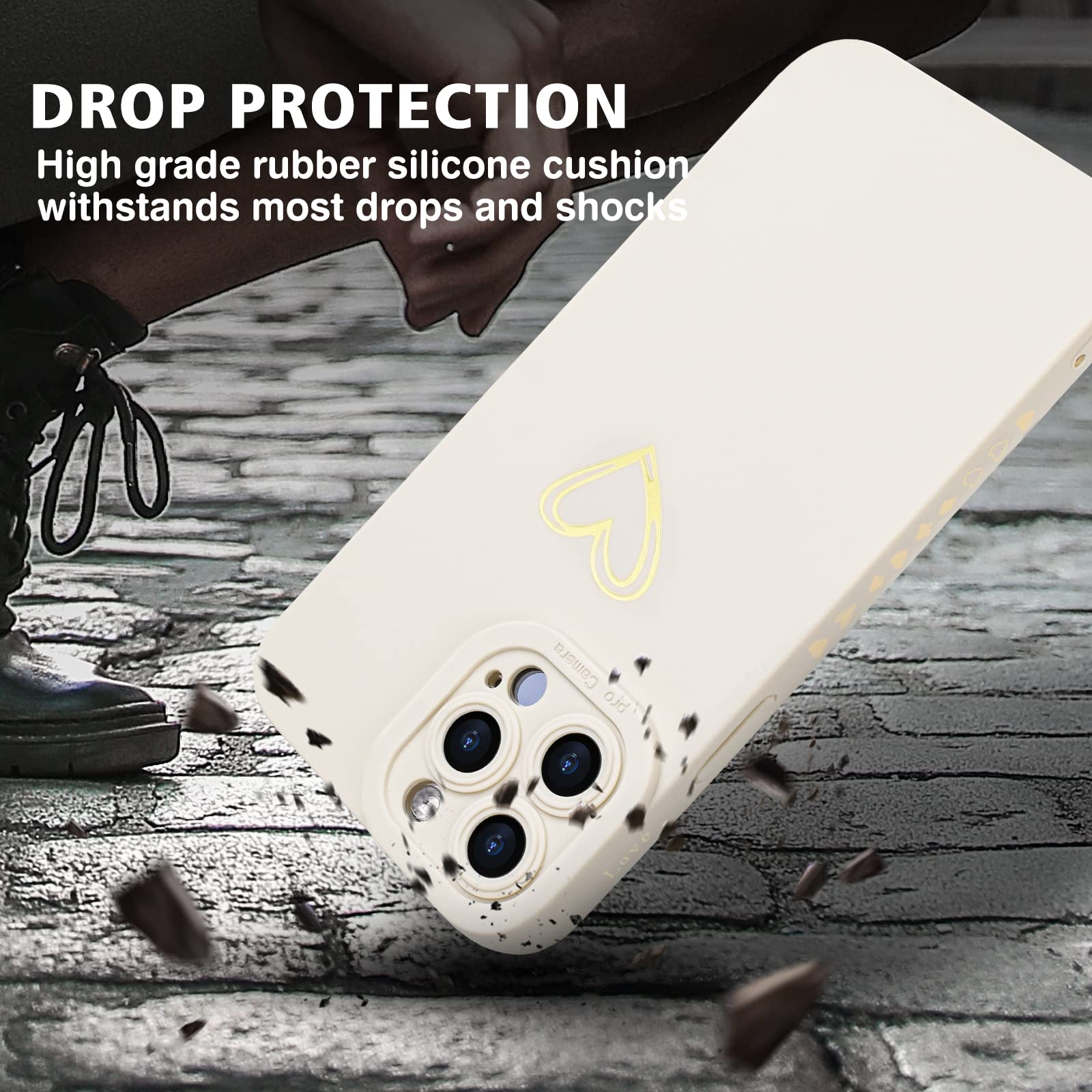 Newseego Coque Compatible Avec IPhone 13 Pro Max, Élégant Motif Coeur D'amour Doré Coque IPhone 13 Pro Max Pour Filles Et Femmes Housse De Protection En Silicone Liquide Souple Pour IPhone 13