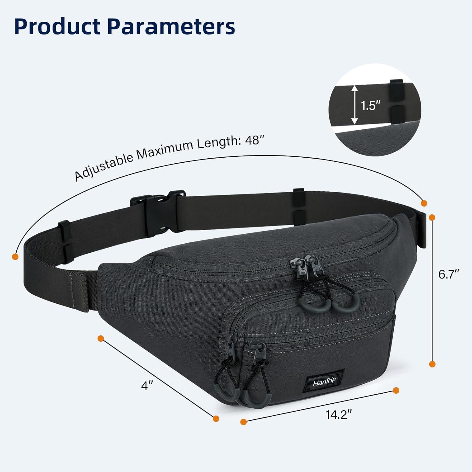 HanTrip Fanny Packs for Women Men, Large Travel Fanny Pack Lightweight Crossbody Waist Bag Large Capacity, Water Resistant Belt Bags with Adjustable Strap for Hiking, Cycling (Dark Gray)