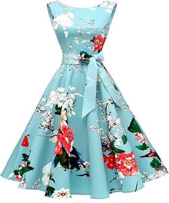 Hanpceirs Womens Boatneck Sleeveless Swing Vintage 1950s Cocktail Dress New