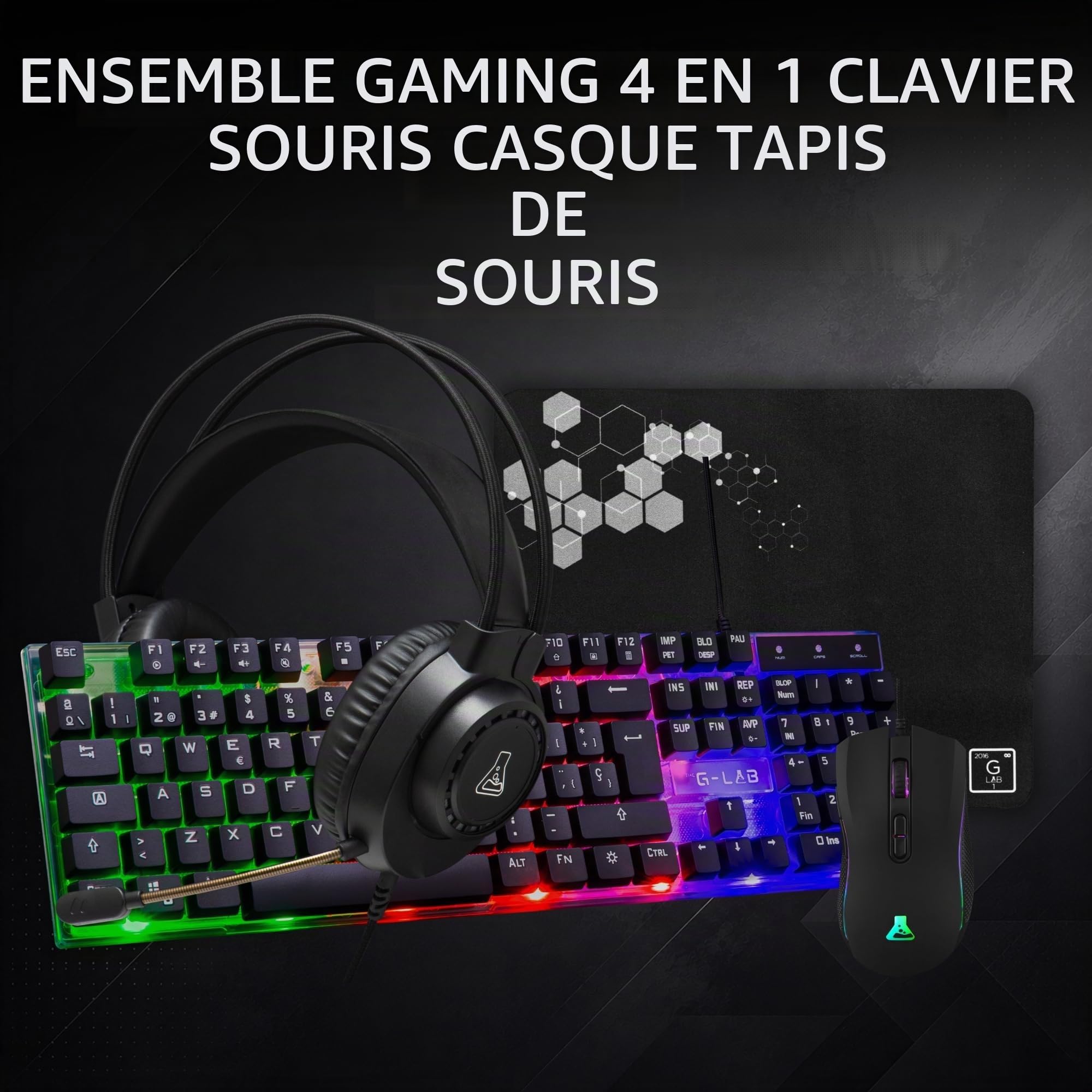 The G-Lab Combo Neon - Clavier et Souris Gaming avec écouteurs et Tapis