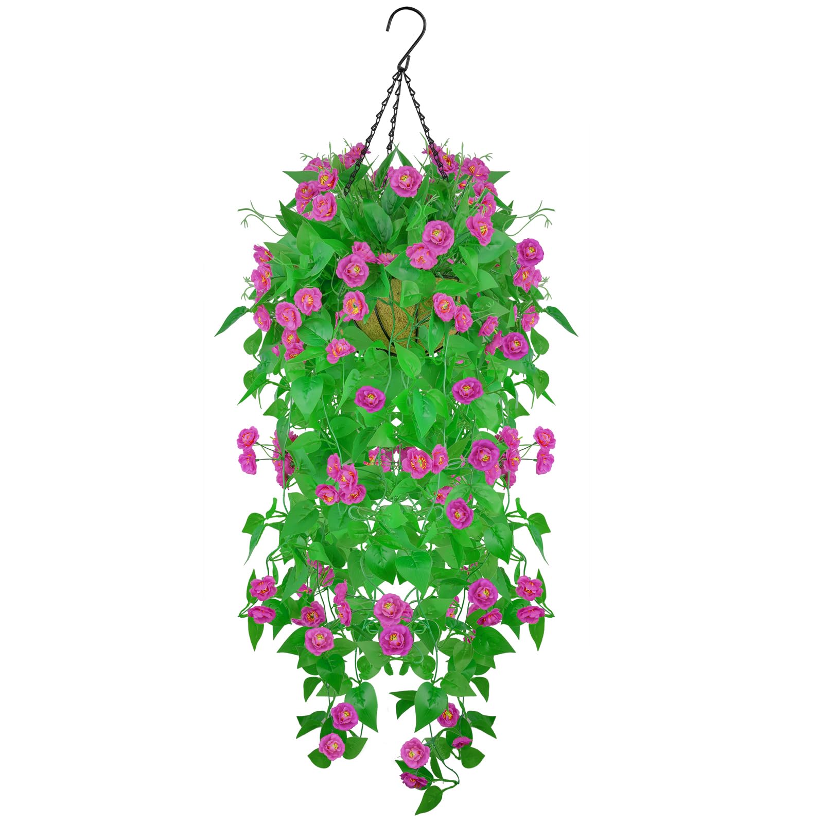Artificial Fake Hanging Plants Flowers Basket for Outdoor Spring Summer Decorarion, UV Resistant Faux Plastic Fabric Silk Flowers Rose for Indoor