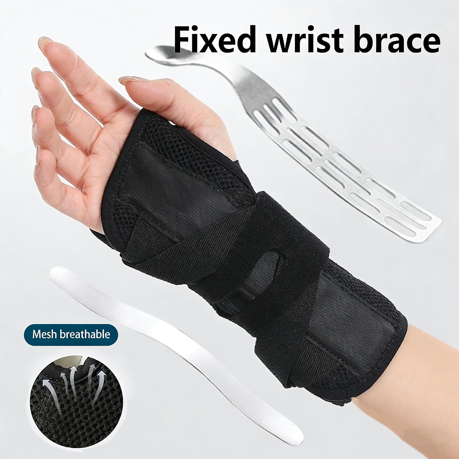 Wrist Brace Carpal Tunnel Right Left Hand for Men & Women, Night Sleep Support Splint Dual Aluminum Plate Wrist Support Lightweight Stabilizer for Carpal Tunnel, Gym, Office & Wrist Pain Relief (Right Hand-Black-S/M, Medium)