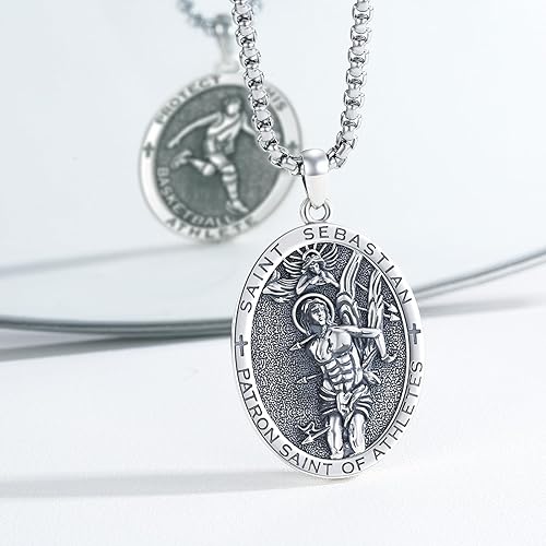 Vista 641 de Collar con colgante de plata de ley 925 con medalla de San Patrón, joyería religiosa para hombres y mujeres, con cadena de acero inoxidable 316L