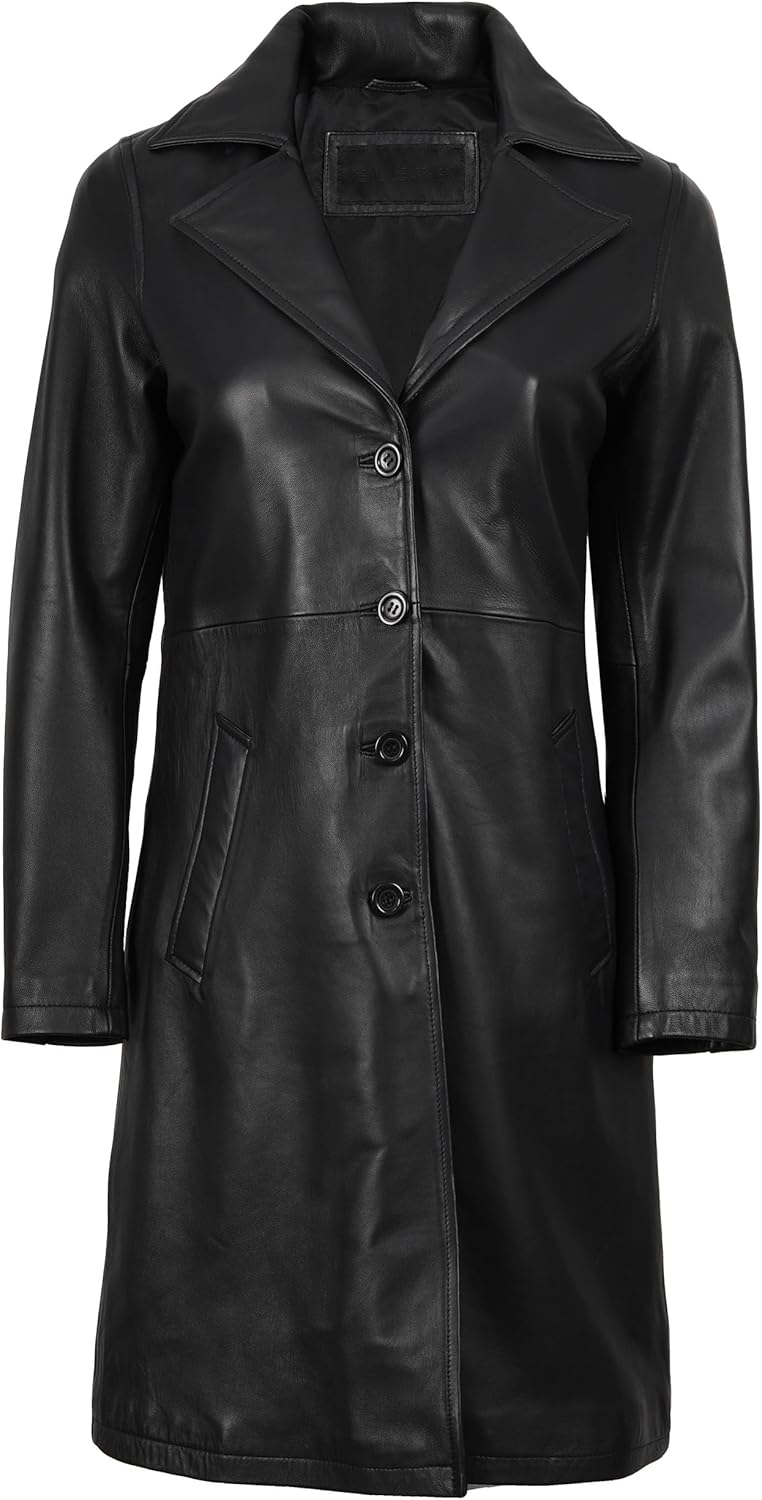 Decrum Leather Coat Women - Real Lambskin Women's Long Leather Car Coat - Image 3