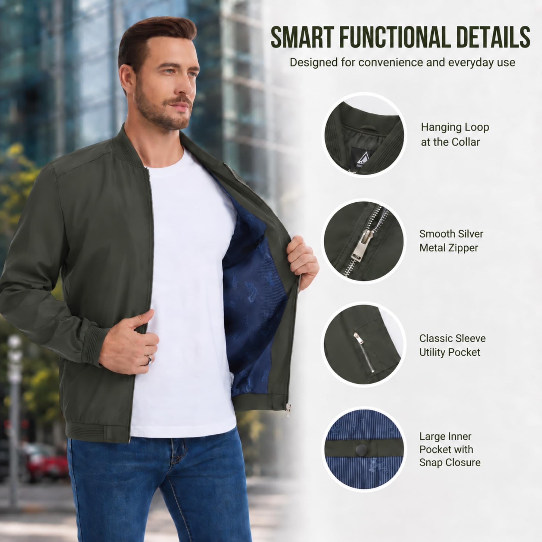 AMZSPORT Chaqueta Bomber Hombre Ligera Cazadora de Entretiempo