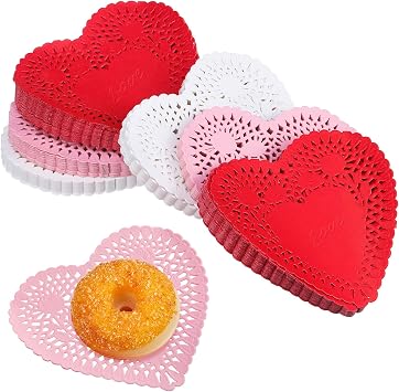 TOODOO 150 Pieces Mini Heart Doilies 4 Inch Heart Shaped Paper Doilies for Valentines DecorationWhite, Pink, Red