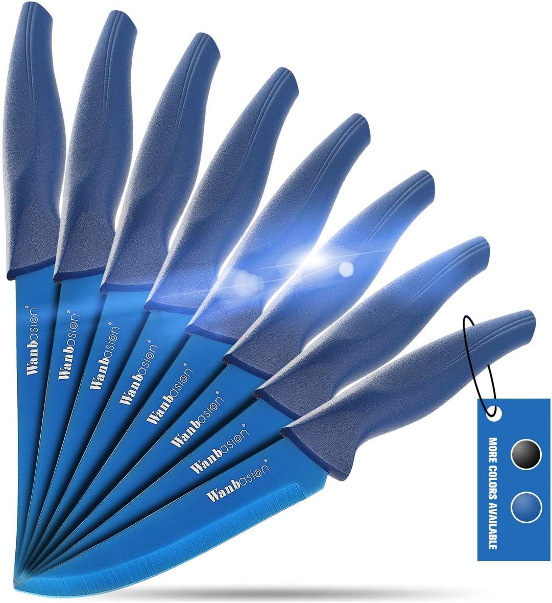 Wanbasion No Sawtooth Blue 8Piece Steak Knife Set Dishwasher Safe