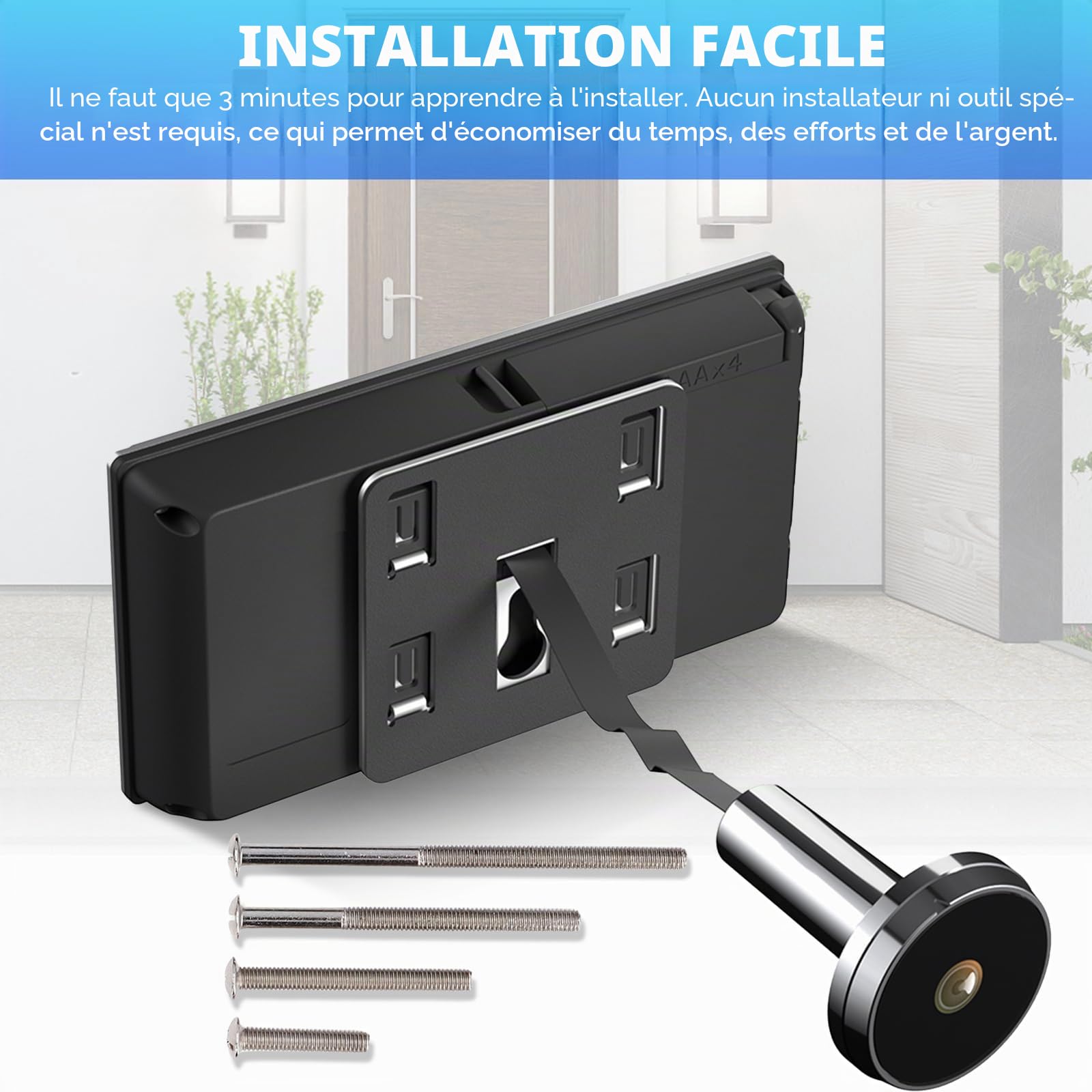 Judas vidéo 3,5" Caméra de porte Viewer Angle de vision 120° avec capteur OV HD pour la maison, sans vision nocturne Noir