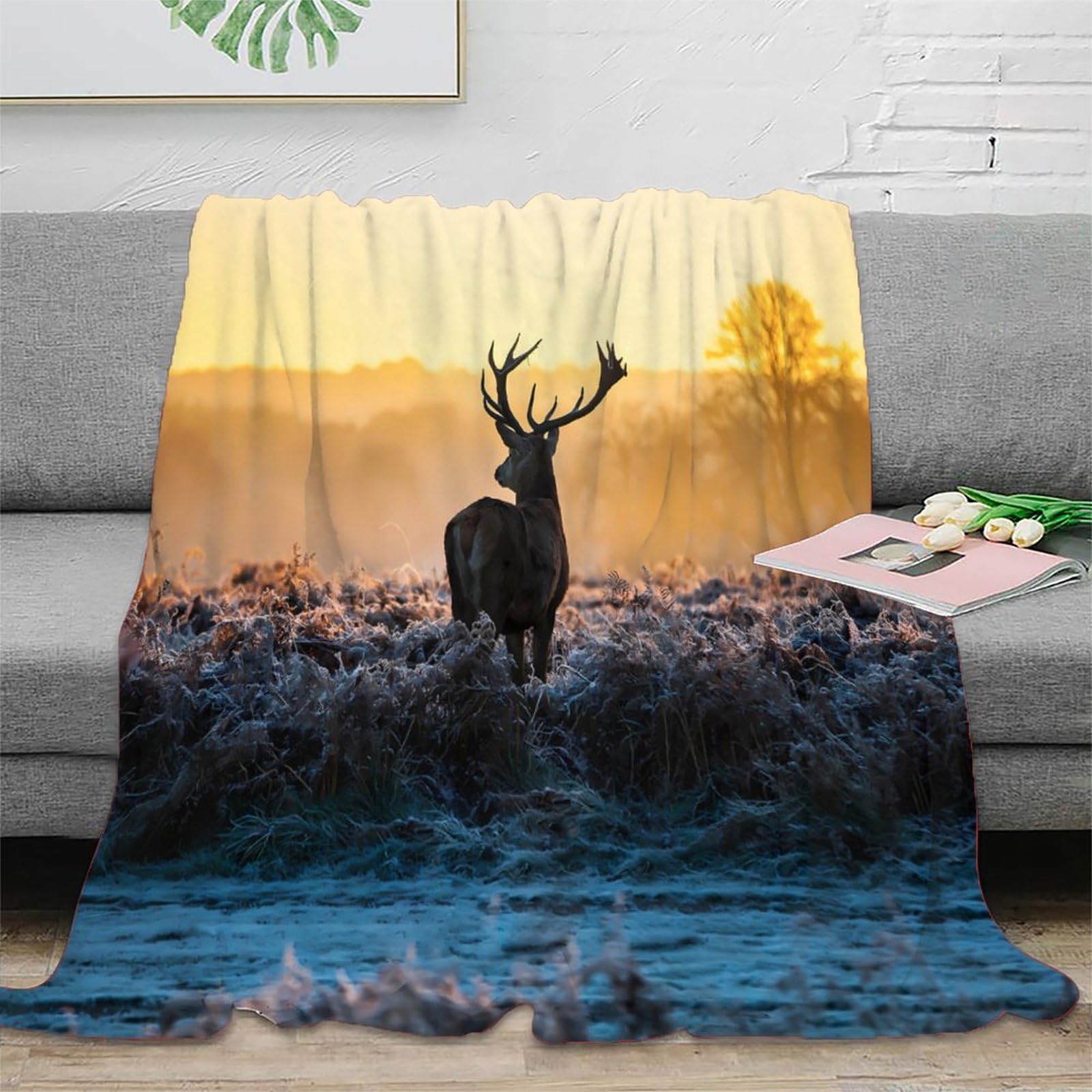 Couverture microfibre luxe cerf 3D jeté de canapé haut de gamme finition antistatique