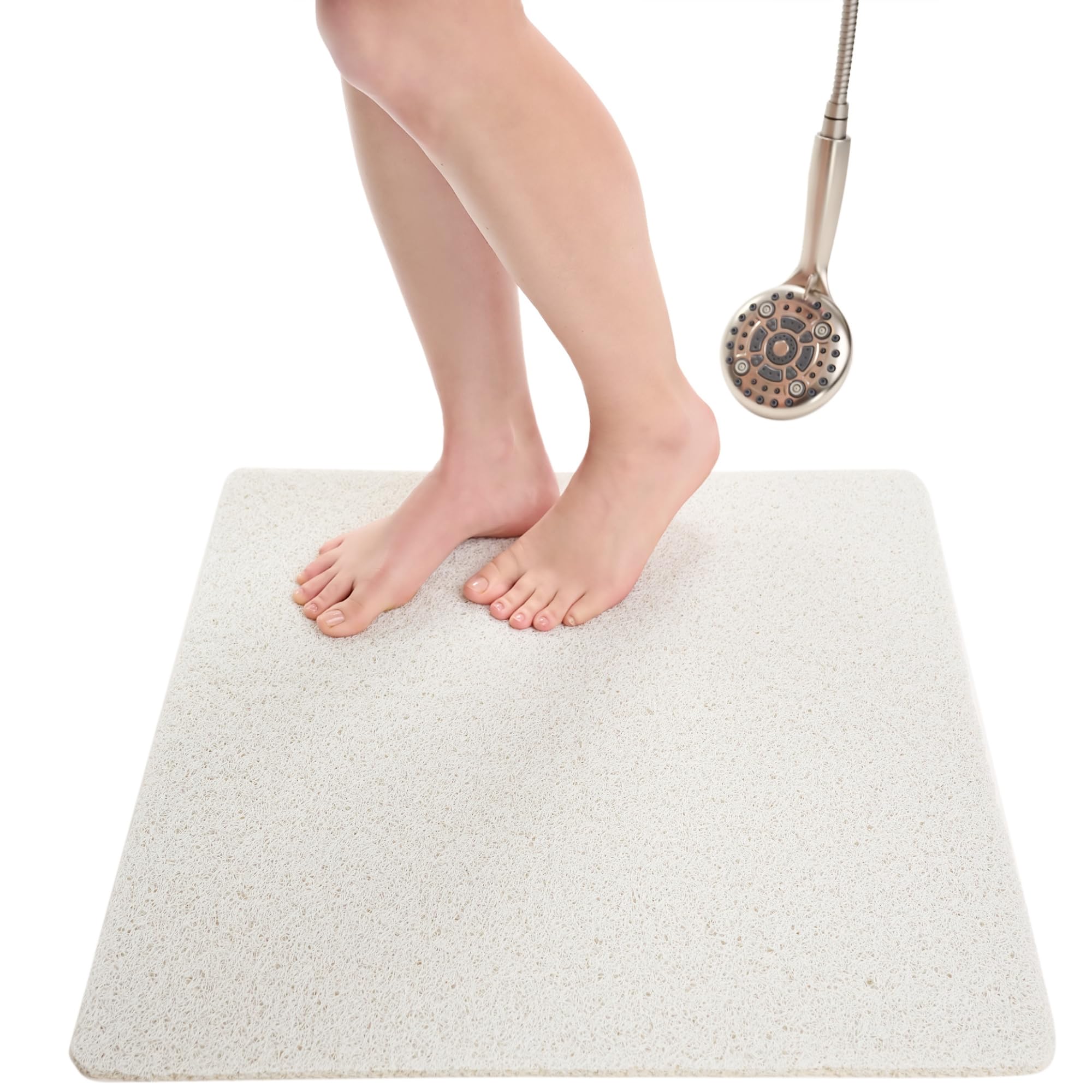 Enkosi Loofah Shower Mat Non-Slip - Anti-Slip Bath Mat for Inside Showers, Tub, Bathtub, Bathroom - Quick Dry PVC with Drain Holes - Cushioned Safety Grip - Secure for Kids and Elderly (White 24x24)