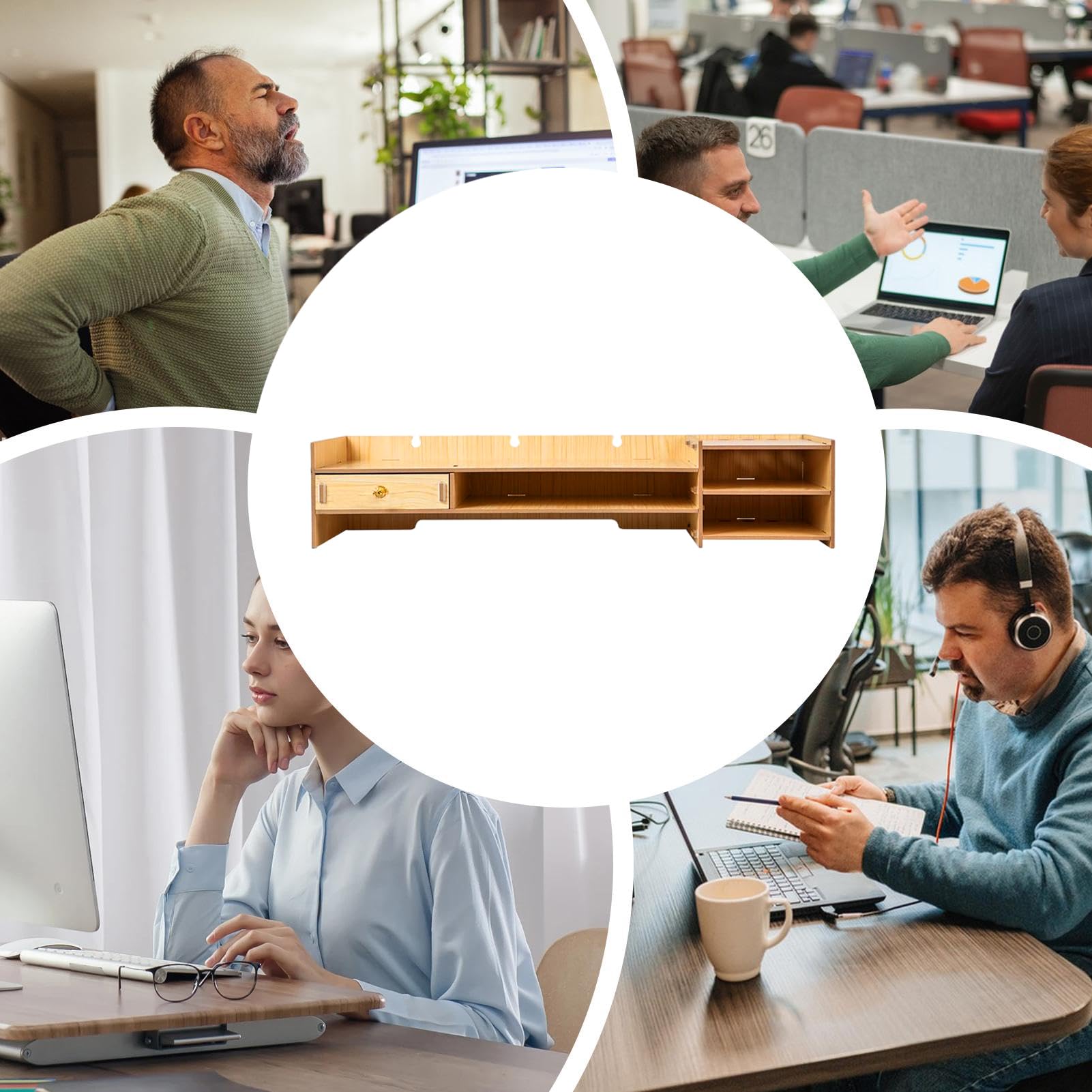 Supporto per monitor in legno, organizer salvaspazio da scrivania per laptop e PC, ideale per casa, ufficio e dormitorio, migliora l'efficienza dello spazio di lavoro