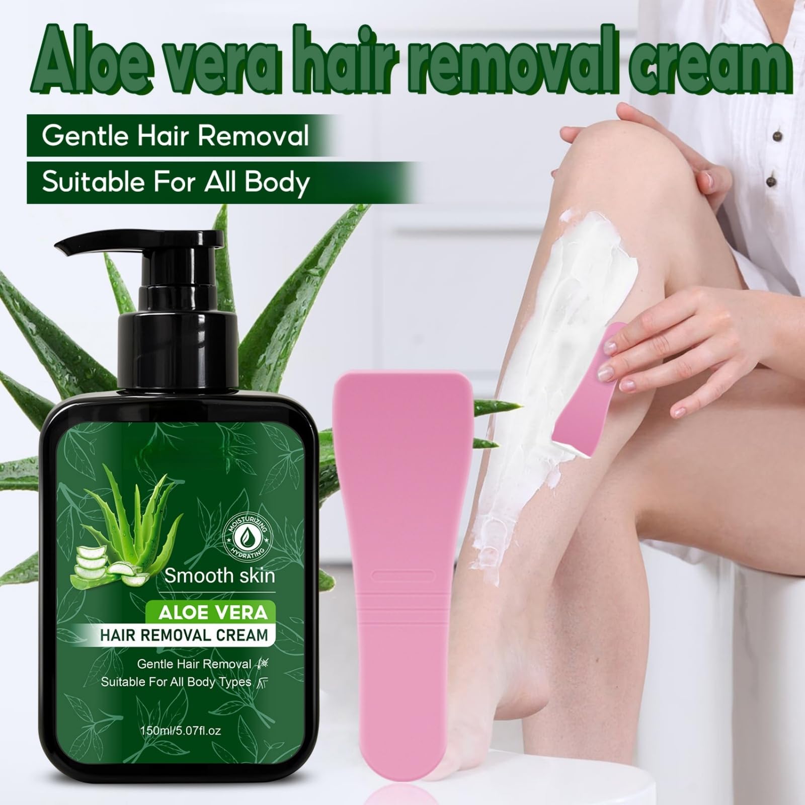 Aloe Vera krem do depilacji włosów, bezbolesne usuwanie włosów, delikatny zestaw do usuwania owłosienia ciała, do każdego rodzaju skóry, zestaw do depilacji ciała, nóg, pach, kobiet i mężczyzn (4 szt