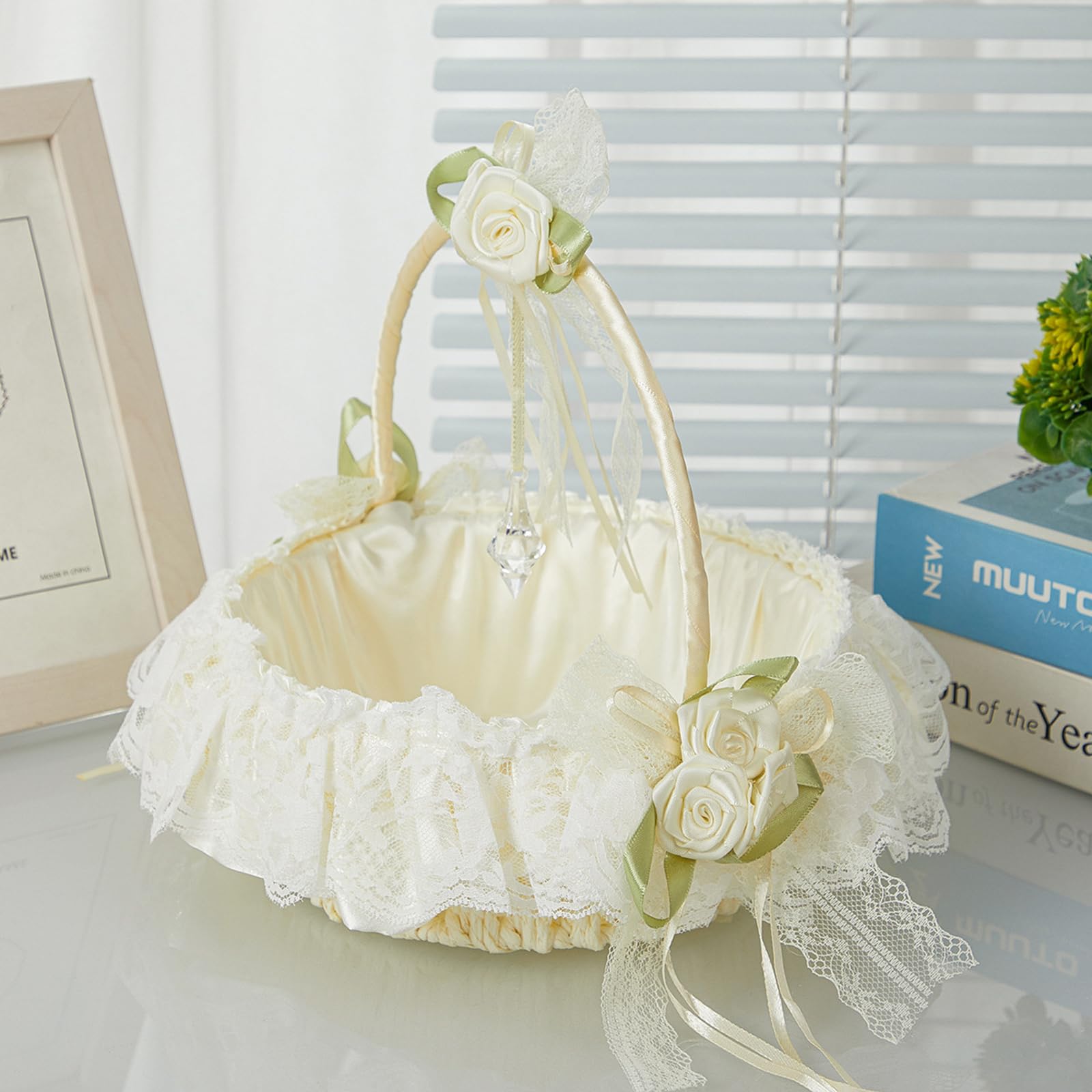 Cestini per Matrimoni, Cesto Matrimonio, Cestini da Matrimonio, Accessorio Indispensabile per i Matrimoni, Ottimo Regalo per Damigelle o Fioristi (Bianco Sporco)