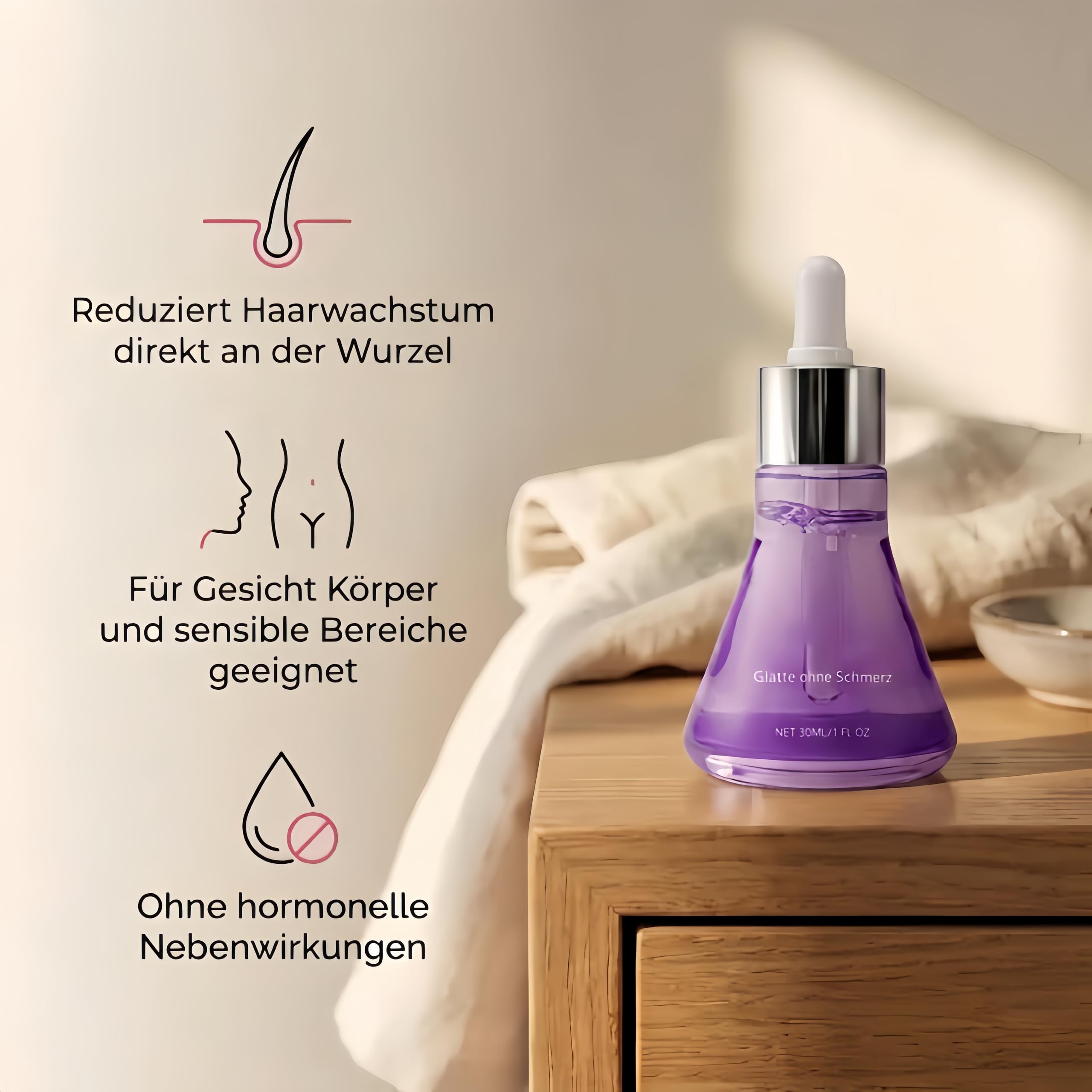 Veluna Skin - Pflanzliches Haarwuchsstopp Serum für glatte Haut und Haarentfernung, sanft und beruhigend, spendet Feuchtigkeit und reduziert Körperhaarwachstum, geeignet für alle Hauttypen