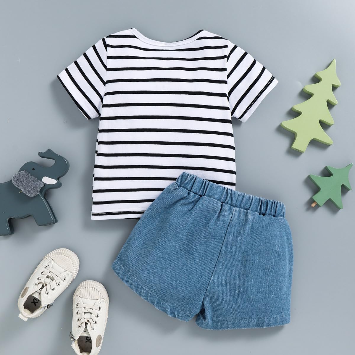 Little Baby Boy Clothes Short Sleeve Printed Cute Top+ Shorts Ripped Jeans 2Pcs Spring Summer Casual Set - 3