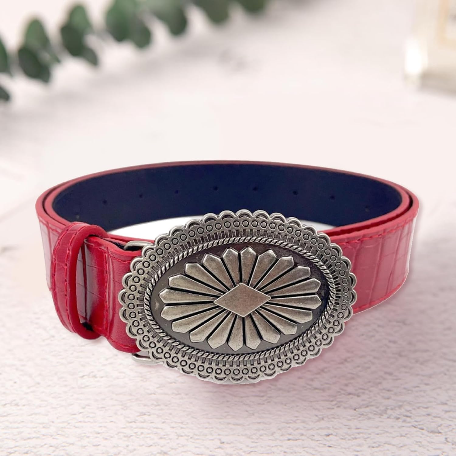 Red Leather Belt for Women, Western Cowgirls Belts Ladies Y2K Country Waist Belt for Pants Jeans Dress Cowboy Cowgirls Belt - Image 4