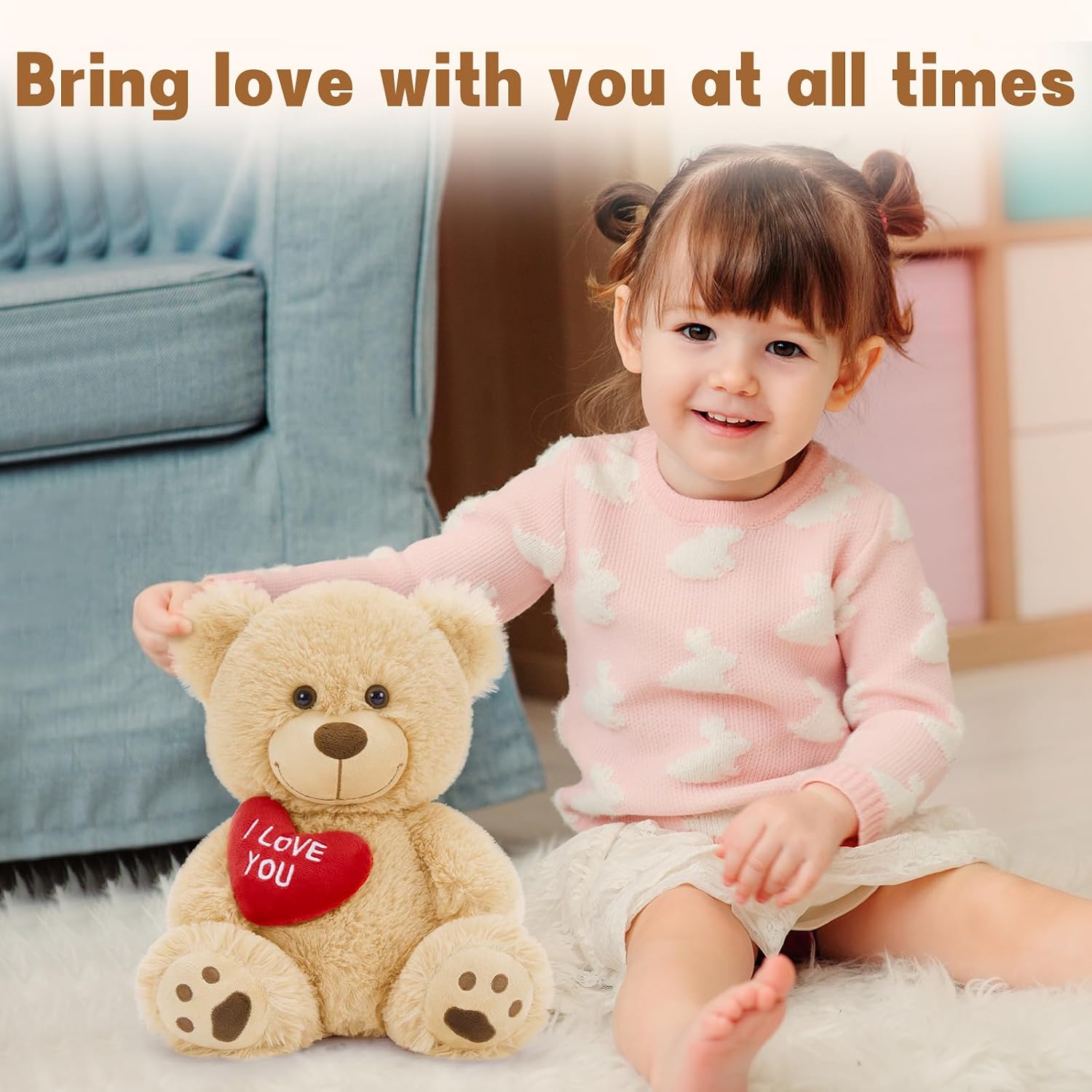 MaoGoLan Bulk Valentines Teddy Bear Stuffed Animal with Red Heart, I Love You Small Teddy Bears Plush in Bulk, 12" Valentines Bear Gift for Gift, Girlfriend, Girls,Kids, Decorations,Pink and Brown