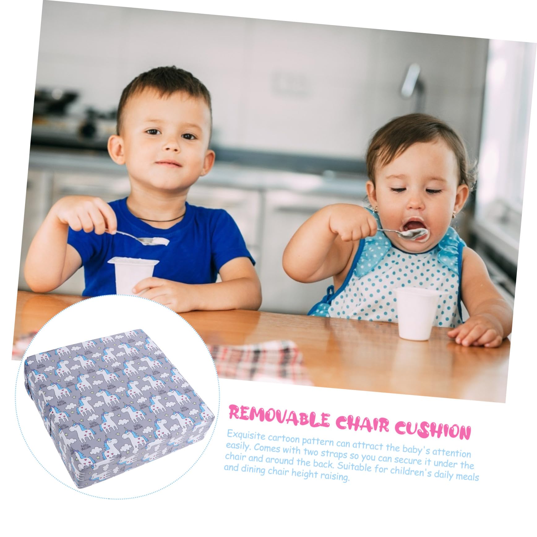 Cojín Elevador con Correa Firme para Silla de Comedor Infantil Desmontable y Espuma de Alta Densidad Adecuado para Niños y Bebés en Comidas Diarias