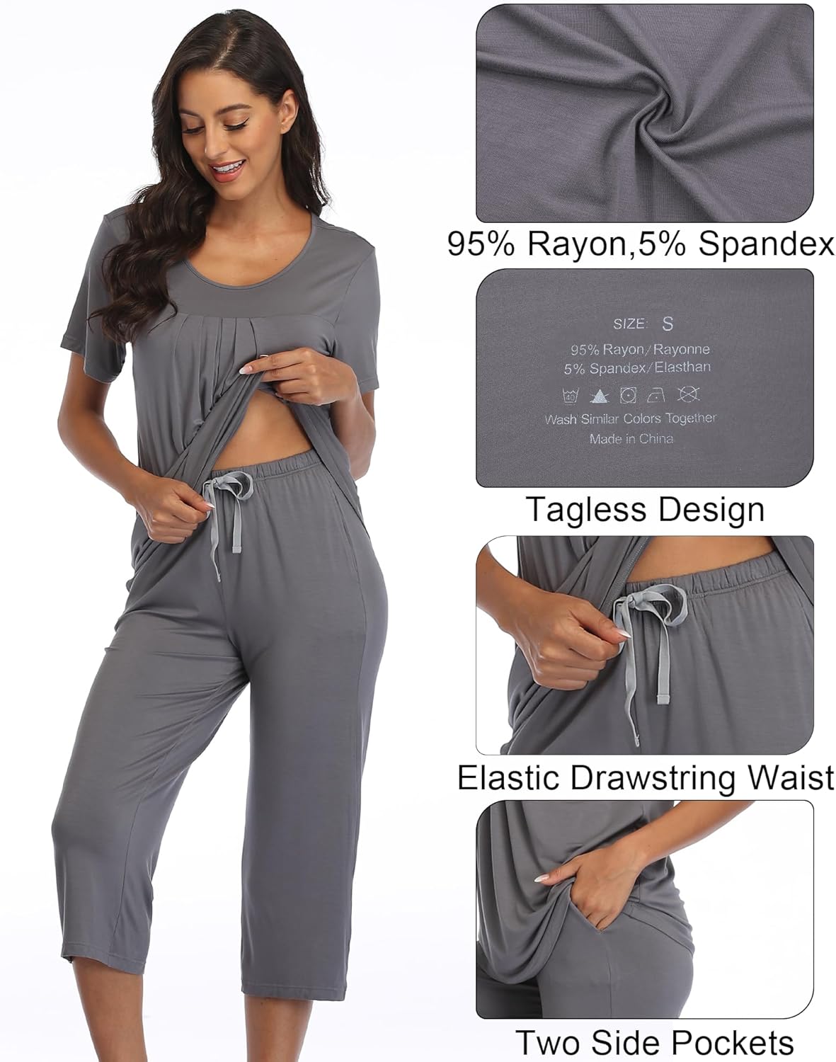 COLORFULLEAF Womens Pajama Sets Summer Pjs Lounge Sets for Women Soft Sleepwear Top and Capri Pants with Pockets - Image 2