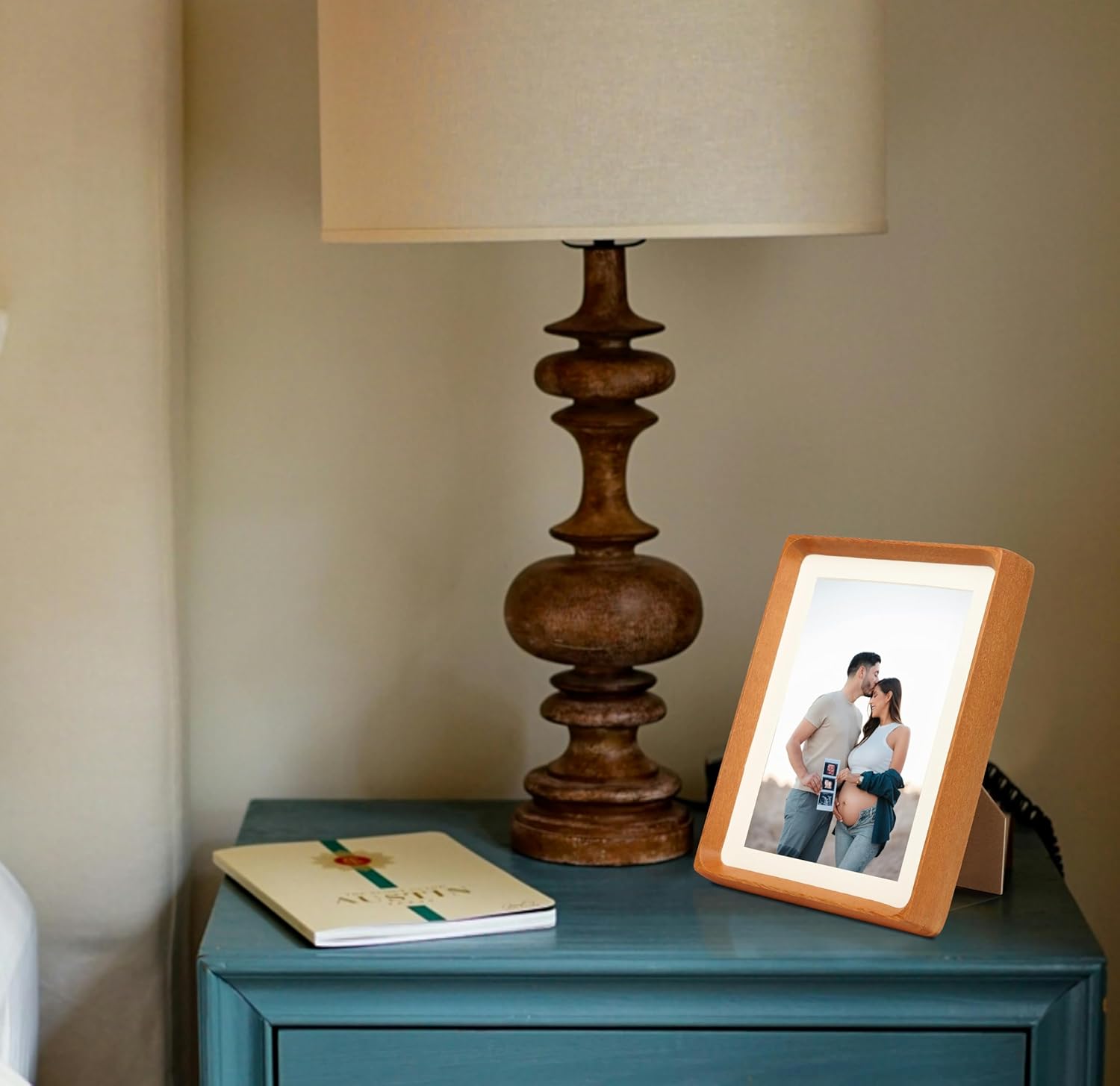 6x8 Picture Frame with Mat for 5x7, Natural Teak Wood Handcrafted Rounded Corner with Real Glass, Vertical or Horizontal Display Photo Gallery Wall & Tabletop Frame