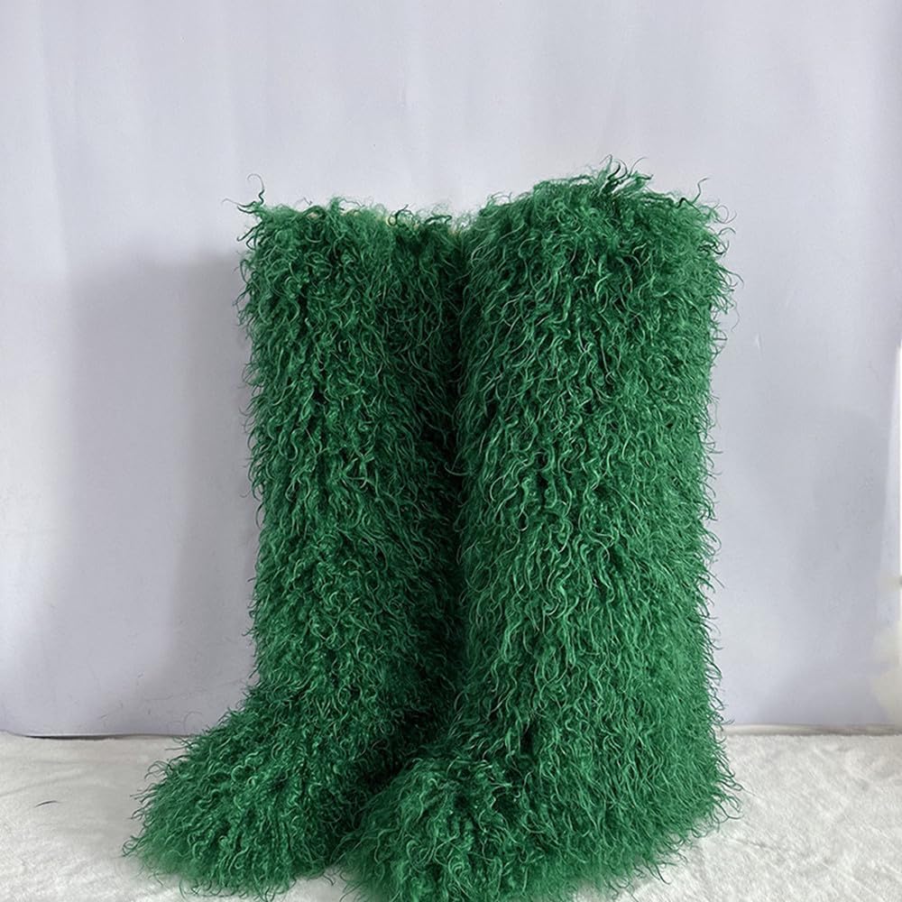 ZDLJLY Women's Faux Fur Boots Knee-High Furry Snow Boots Fluffy Warm Winter Boots for Girls Outdoor Fuzzy Knee-High Boots