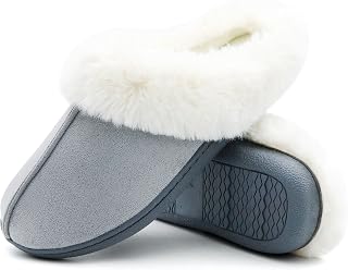 Jerzmy Fuzzy House Slippers for Women, Cushion Memory Foam Slippers Suede Faux Fur with Arch Support, Comfy Home Shoes for Indoor Outdoor Bedroom