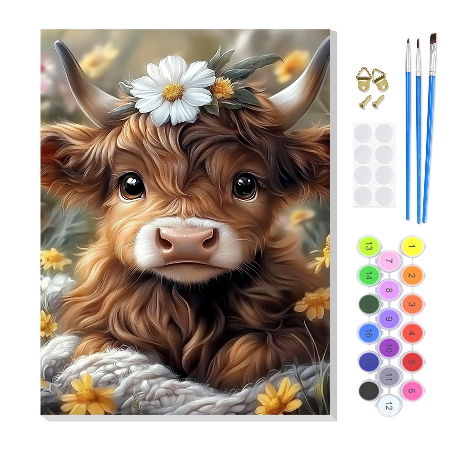 KEYIFA Paint by Numbers for Adults on Framed Canvas,Cute Calf Painting by Number Canvas Kits with Acrylic Paint Brushes, DIY Craft Oil Painting Art Kits for Adults, Home Wall Decor 20x30cm