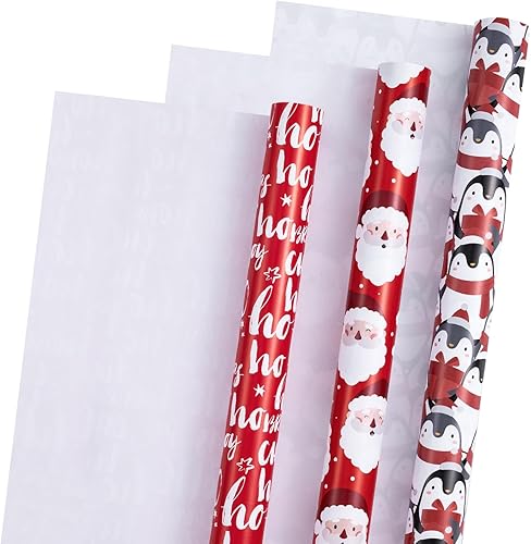 Vista 78 de LeZakaa Mini rollo de papel de regalo de Navidad azul, muñeco de nieve, reno, bola de cristal, árbol de copo de nieve, papel de regalo metálico