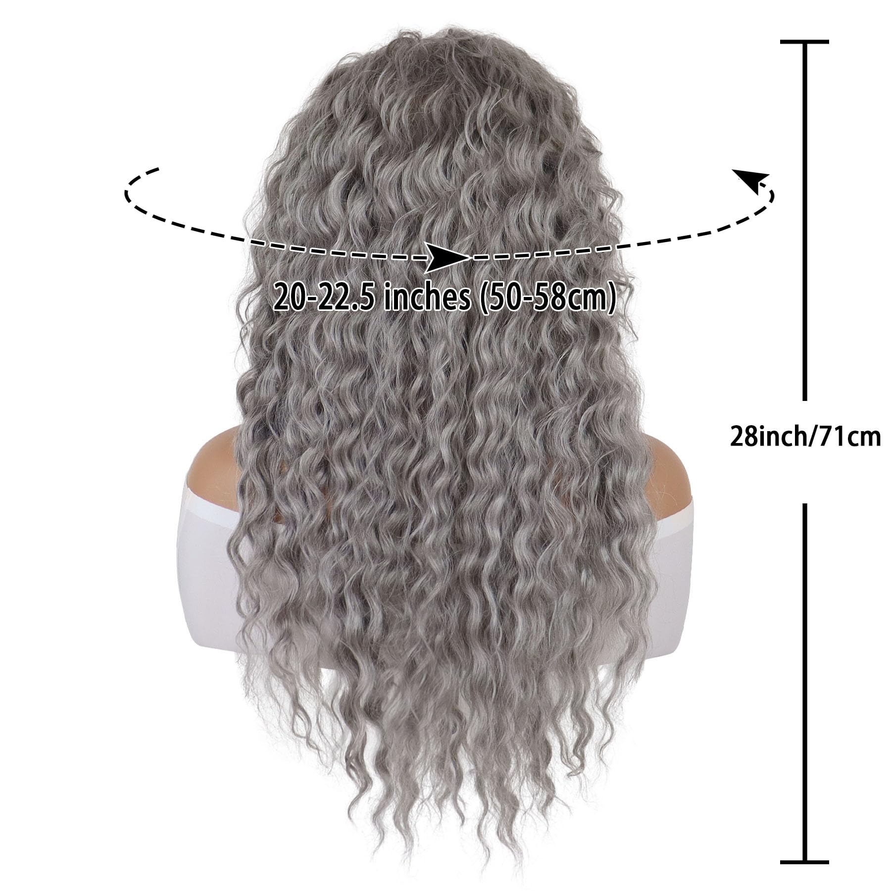 Silver Gray Long Curly Wig 28 Inch Cosplay Costume Hair Wig Women Heat Resistant Amazon.com : GNIMEGIL 28 Inches Long Grey Cosplay Wig Women  main image 2