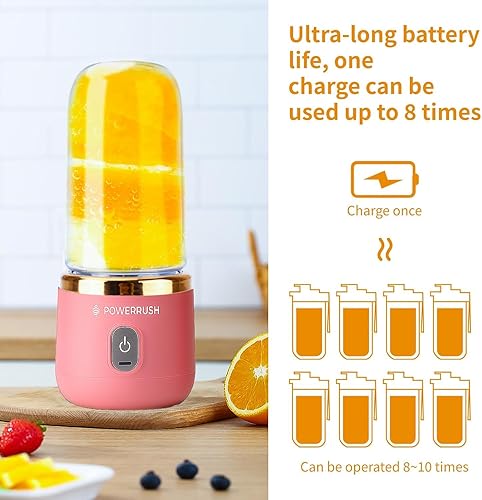 Miniatura 5 de Licuadora portátil para batidos y licuados  Mini licuadora de 6 cuchillas para viajes, hogar, gimnasio  Recargable por USB, sin BPA, 10 oz