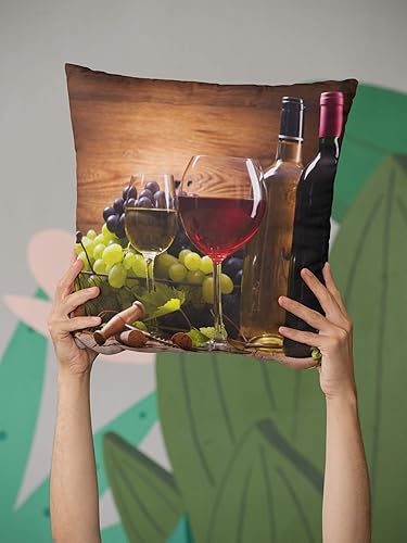 Miniatura 2 de Fundas de almohada decorativas de vino tinto y blanco con uvas, funda de cojín cuadrada estándar para sofá, dormitorio, patio, 18 x 18 pulgadas