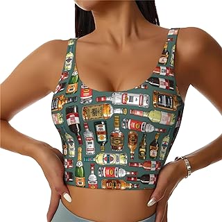Alcohol Bottles Print Workout Crop Tank Top for Women Yoga Exercise Undershirts-